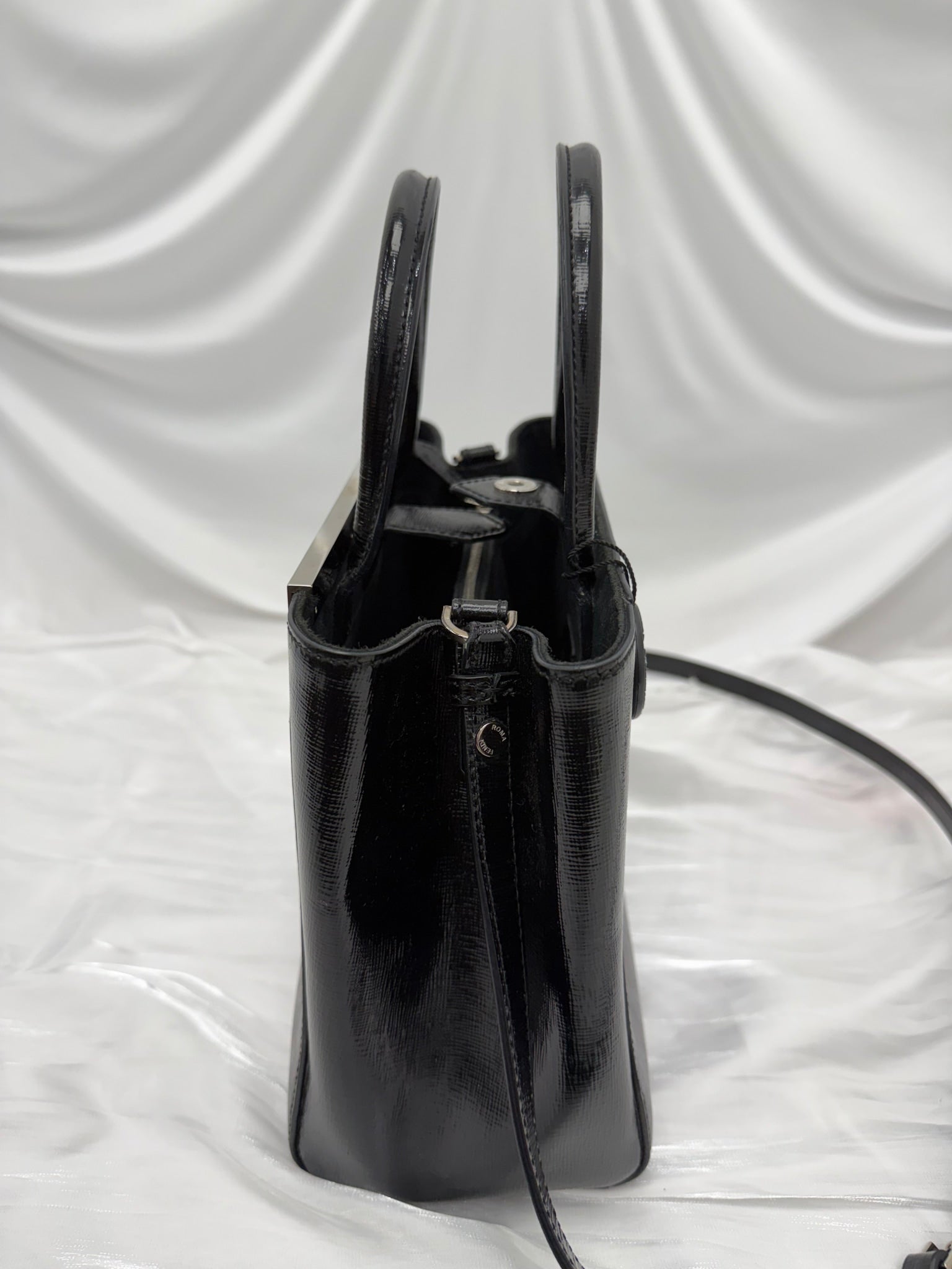 Fendi Black Patent Leather 2Jours Handbag