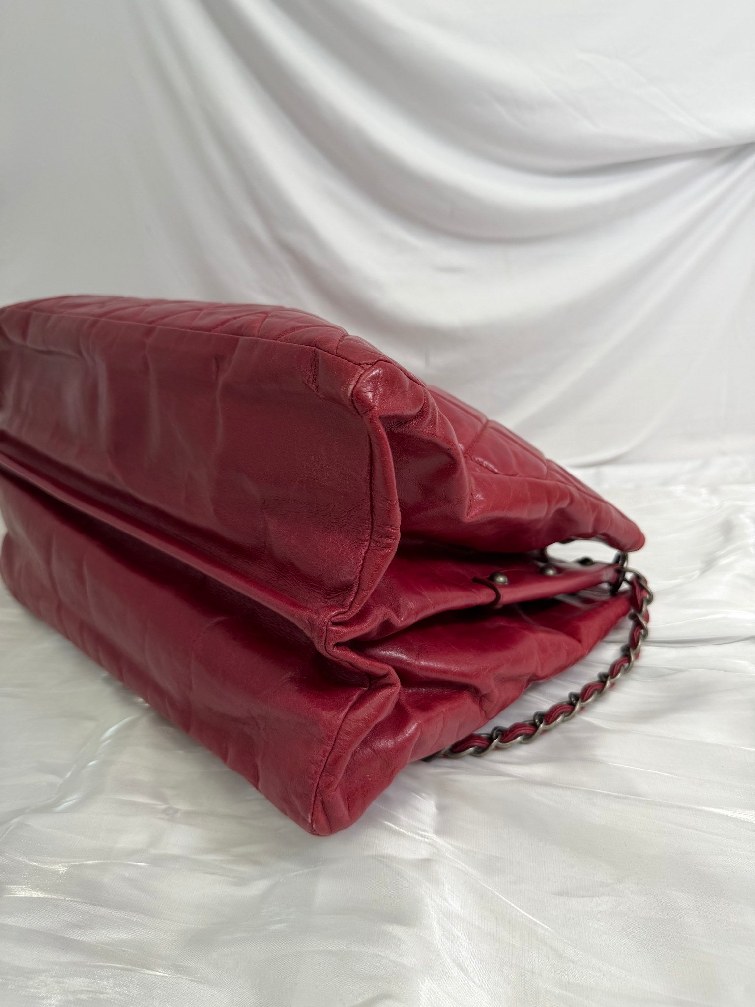 Chanel Red Quilted Glazed Calfskin Boy Bag Tote