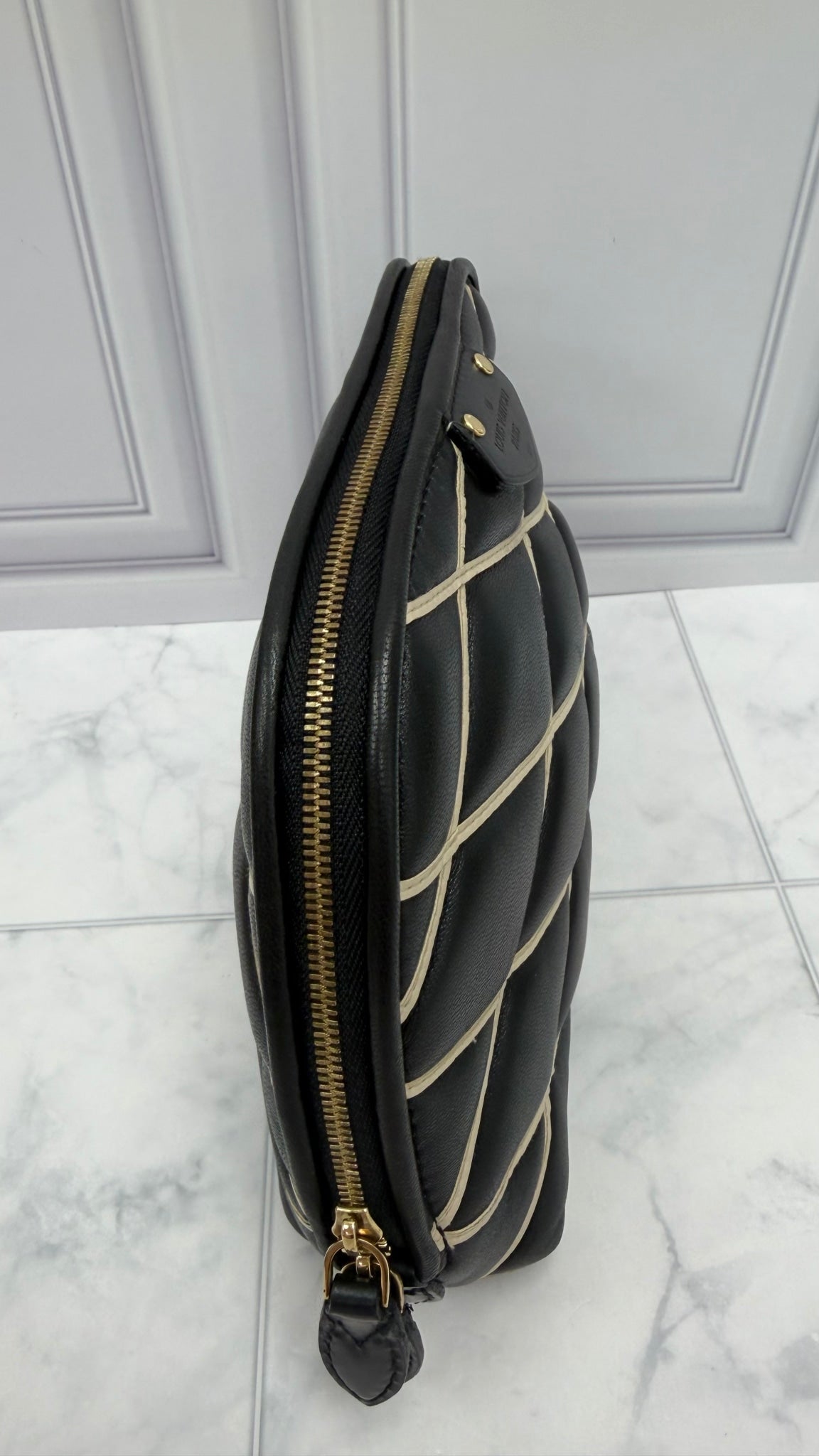 Louis Vuitton Black & White Leather Malletage Cosmetic Pouch