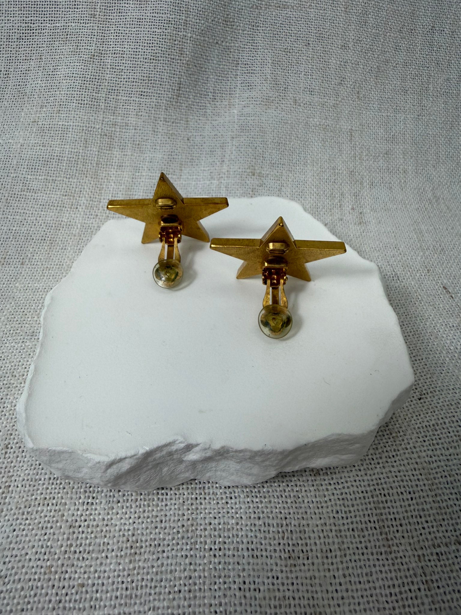 Chanel Ivory And Gold Star Clip On Earrings