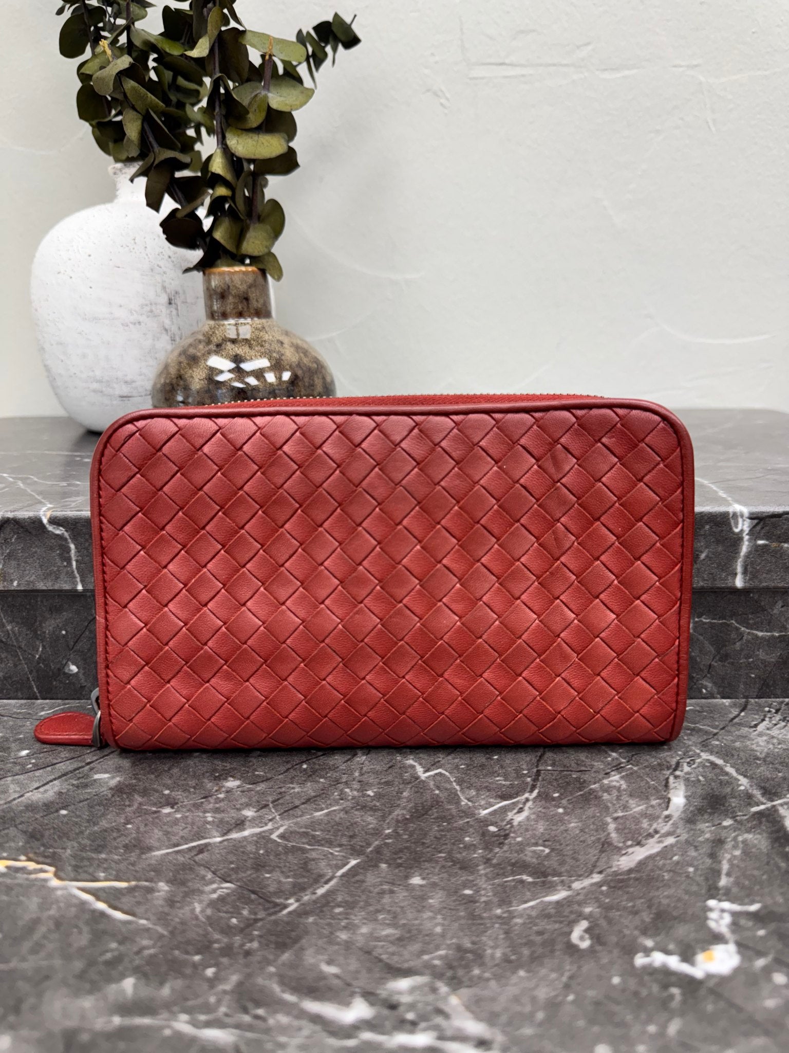Bottega Veneta Brick Red Intrecciato Zippy Wallet