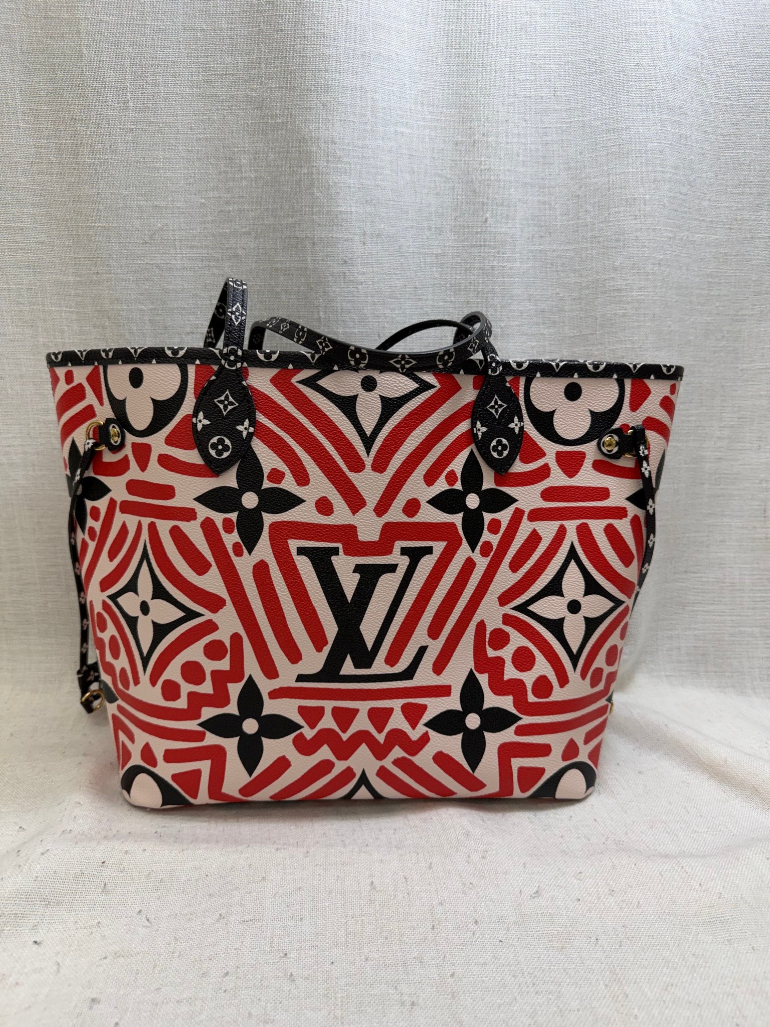 LIKE NEW - Louis Vuitton Red Black And White Giant Monogram Crafty Neverfull Tote Bag