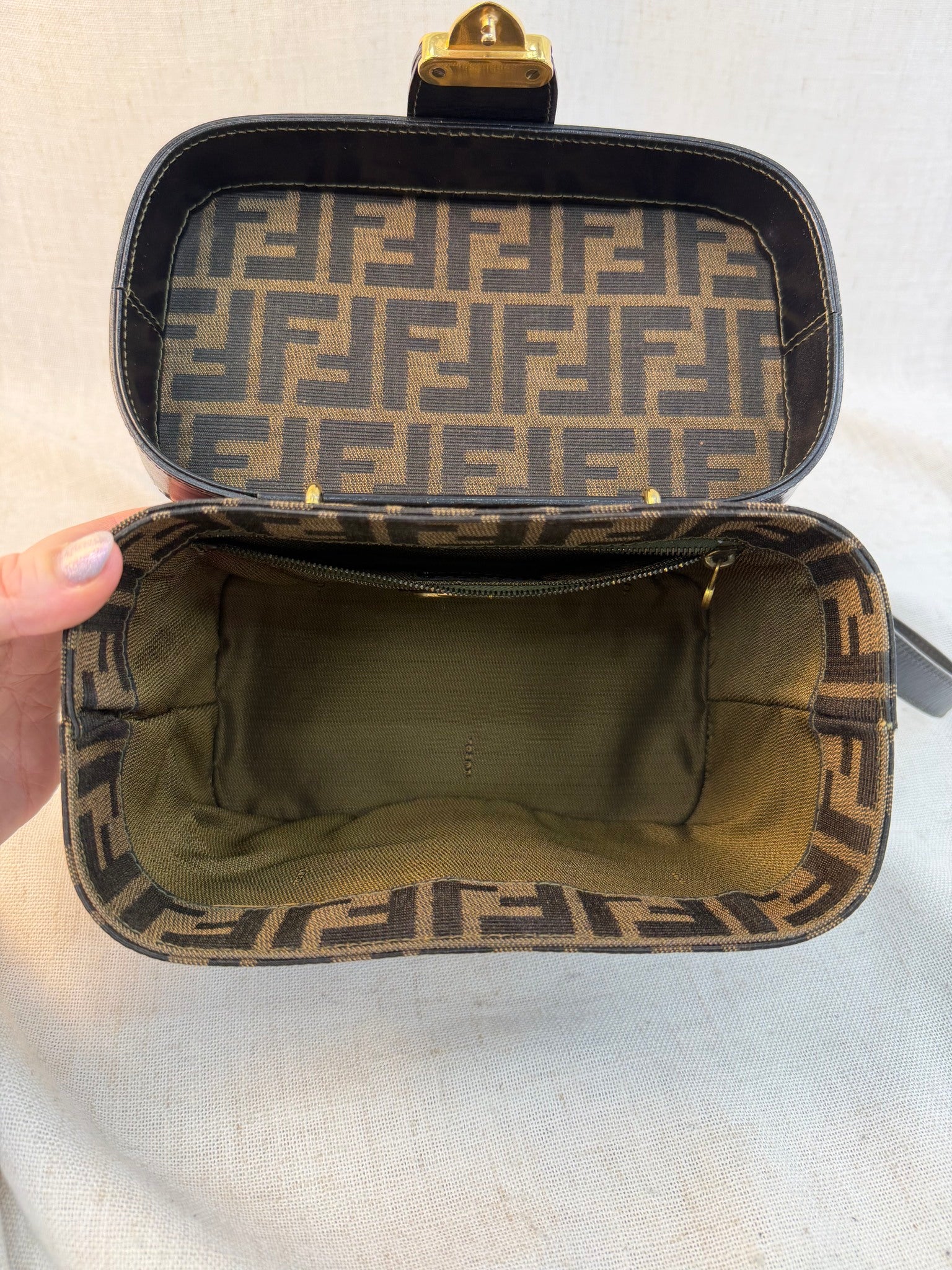 Fendi Brown Canvas Zucca Logo Vintage Two Way Vanity Bag