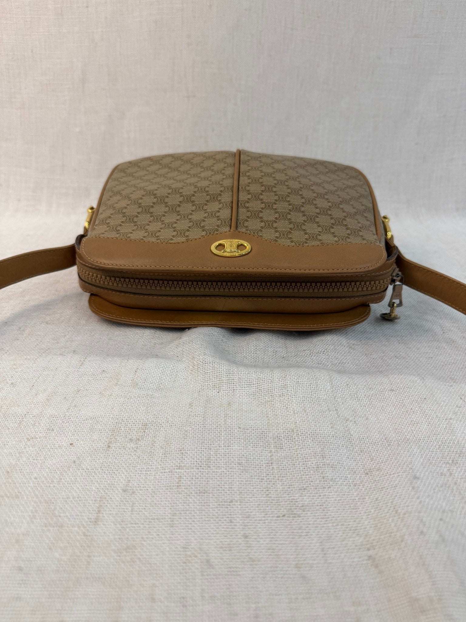 Celine Brown Coated Canvas Macadam Vintage Shoulder Bag