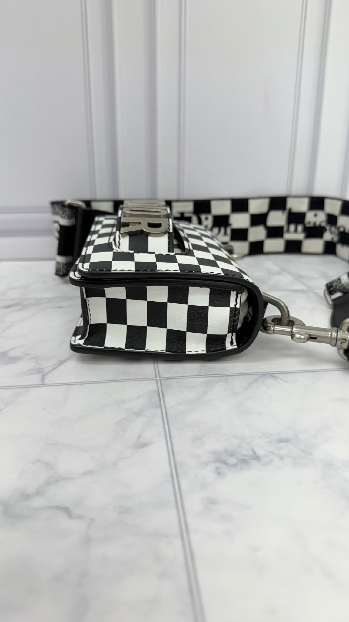Christian Dior Black And White Leather J'Adior Checkered Flap Bag