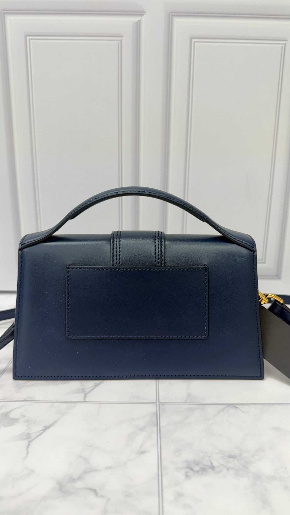 BRAND NEW - Jacquemus Navy Blue Leather Le Grand Bambino Handbag 2Way Handbag