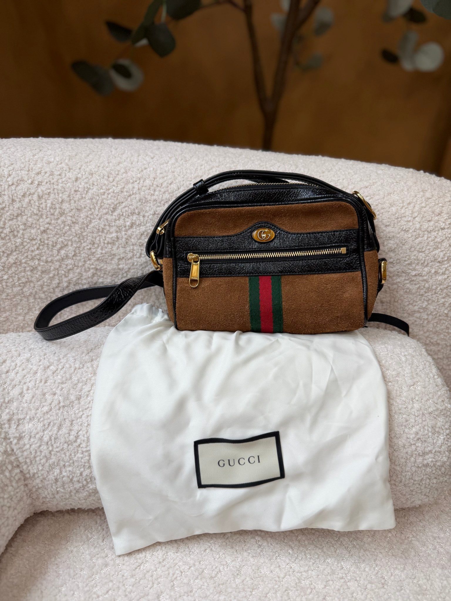 Gucci Brown Suede Ophidia Crossbody Bag