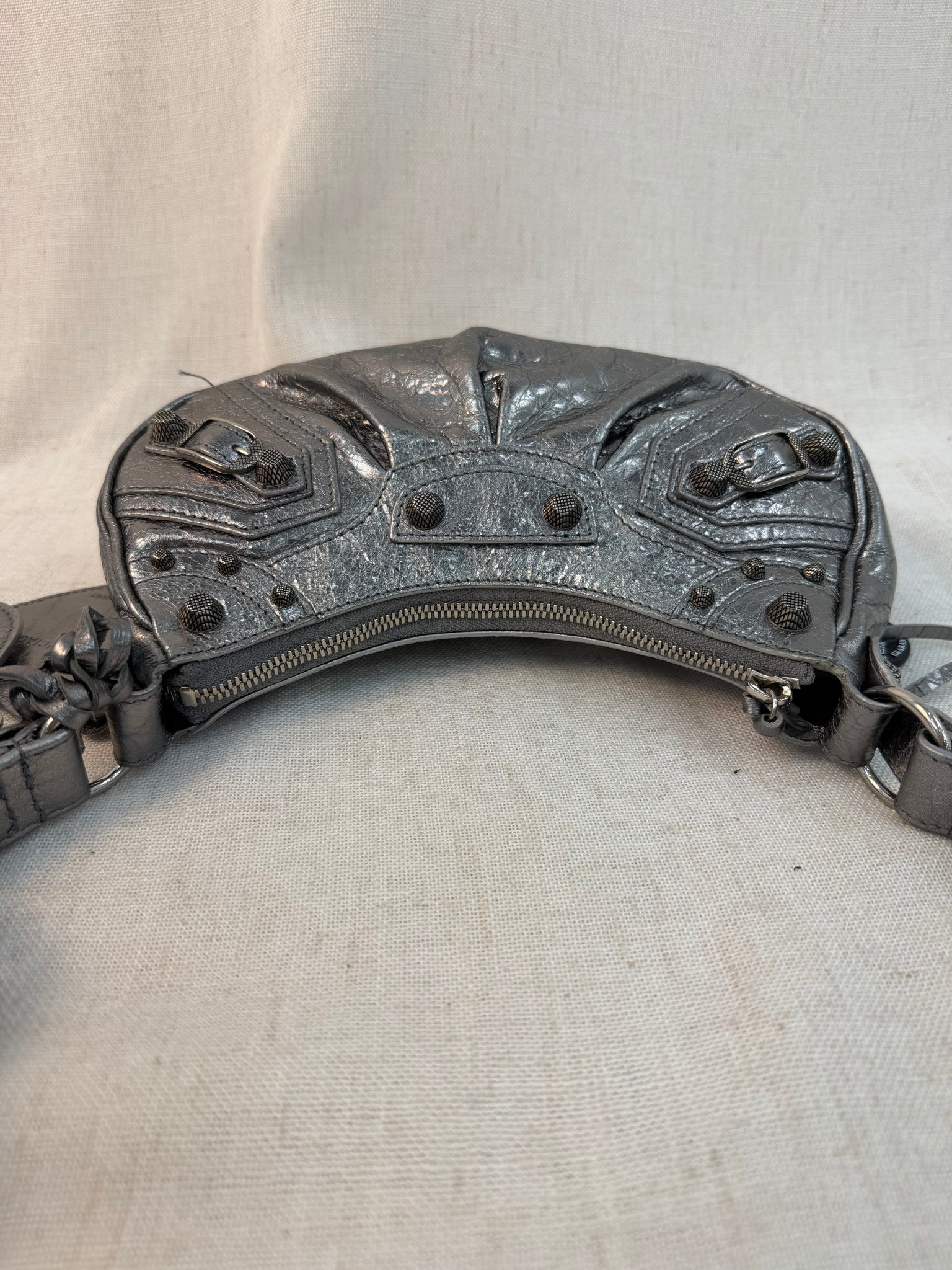 Balenciaga Silver Leather Le Cagole Small Shoulder Bag