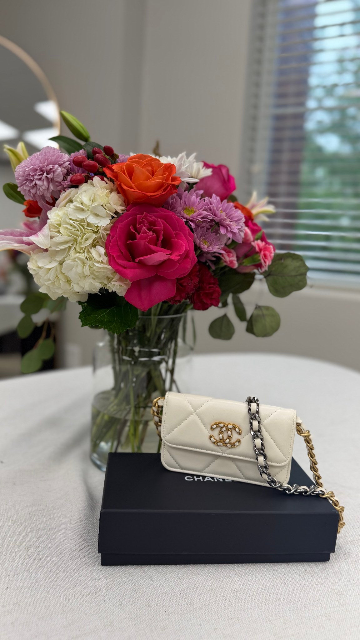 Chanel Cream Lambskin Leather Chanel 19 Clutch With Chain