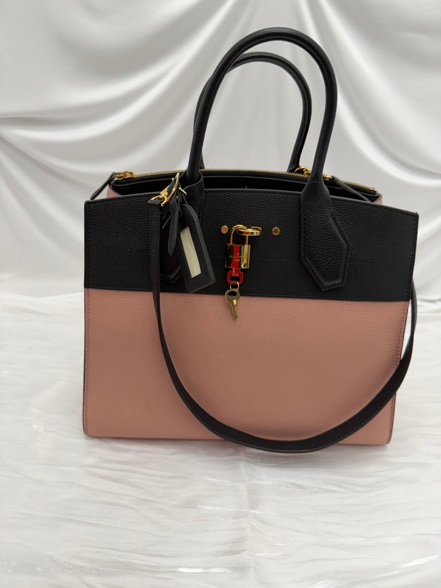 Louis Vuitton Dusty Pink & Black Taurillon Leather City Steamer PM Handbag