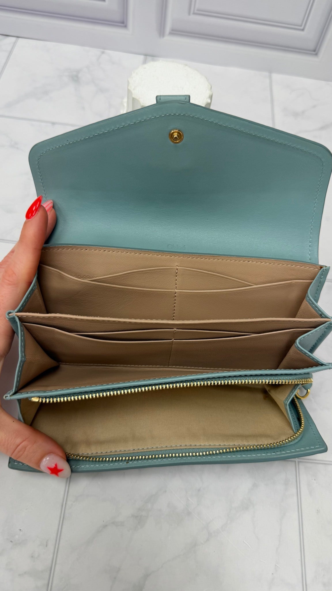 Chloe Baby Blue Leather Lock Long Wallet