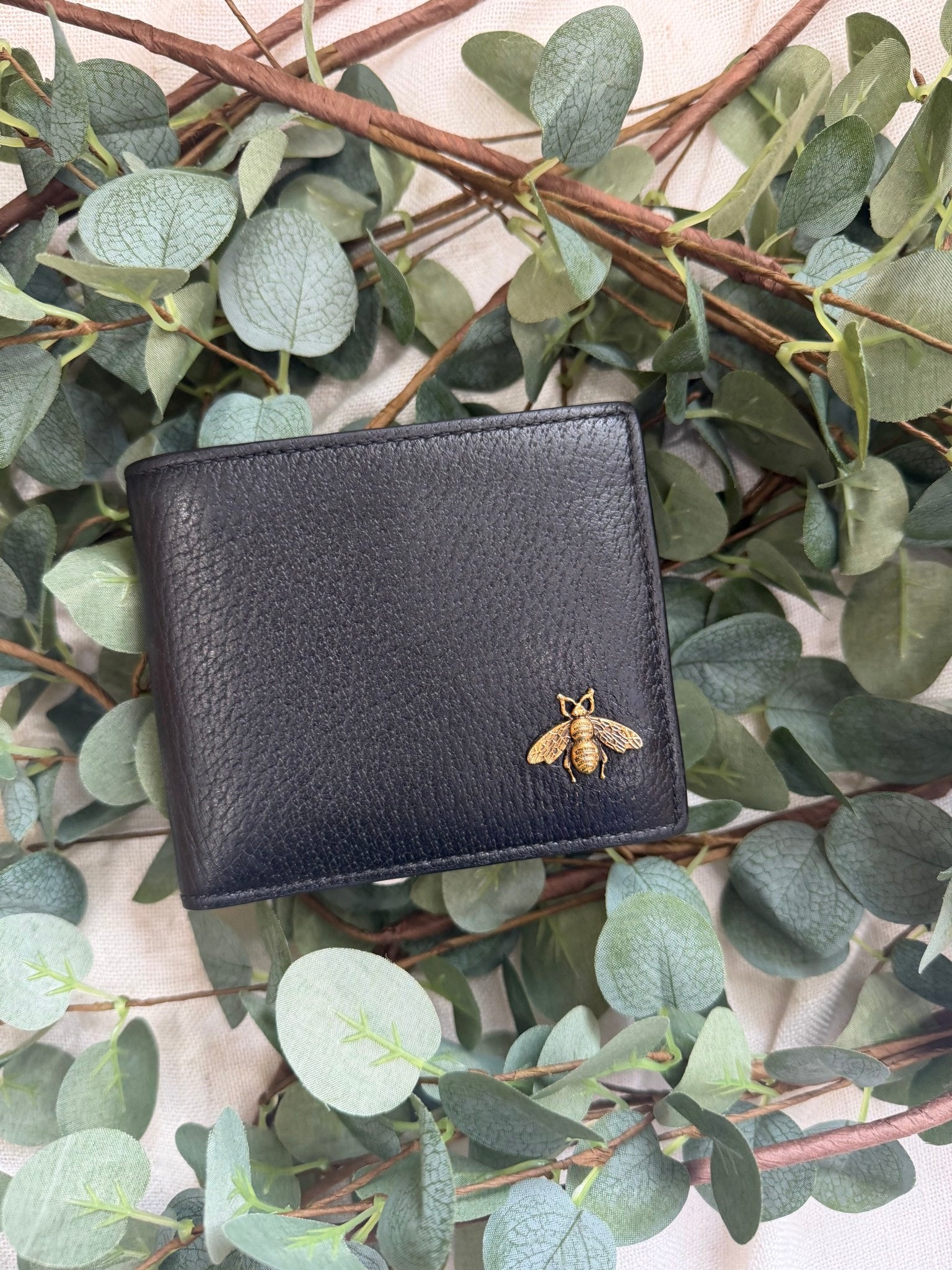 Gucci Black Leather Anomalies Bee Bifold Wallet