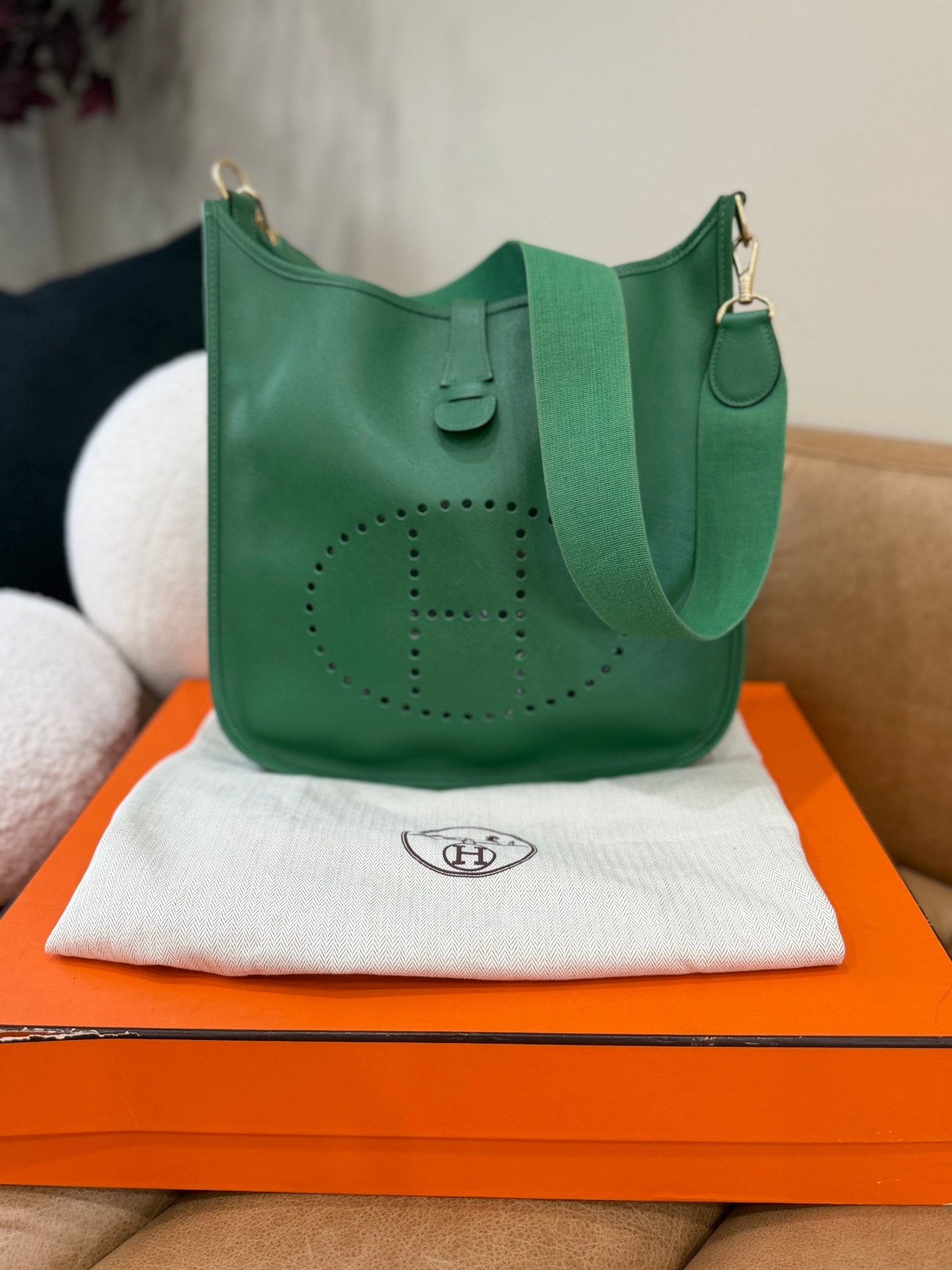 Hermes Green Clemence Evelyne Bag