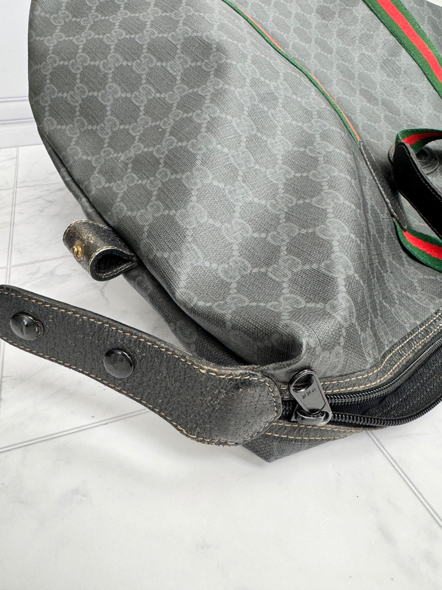 Gucci Black & Gray Sherry Monogram Web Travel Tote