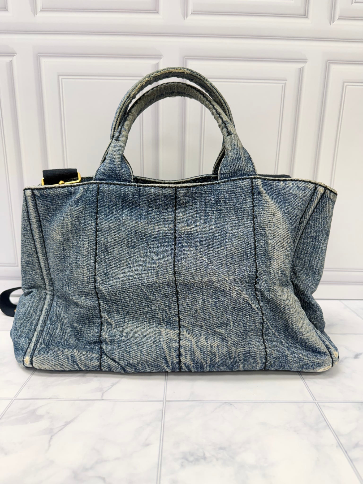 Prada Blue Denim Canapa Tote Bag
