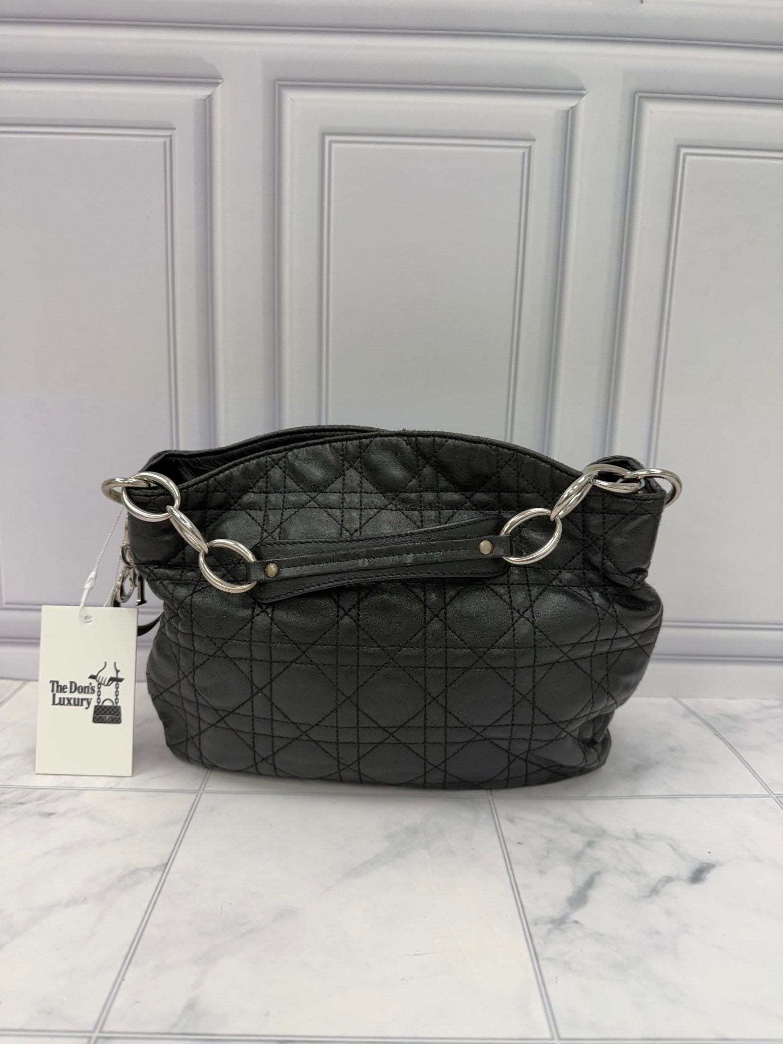Christian Dior Black Cannage Lambskin Soft Hobo Bag