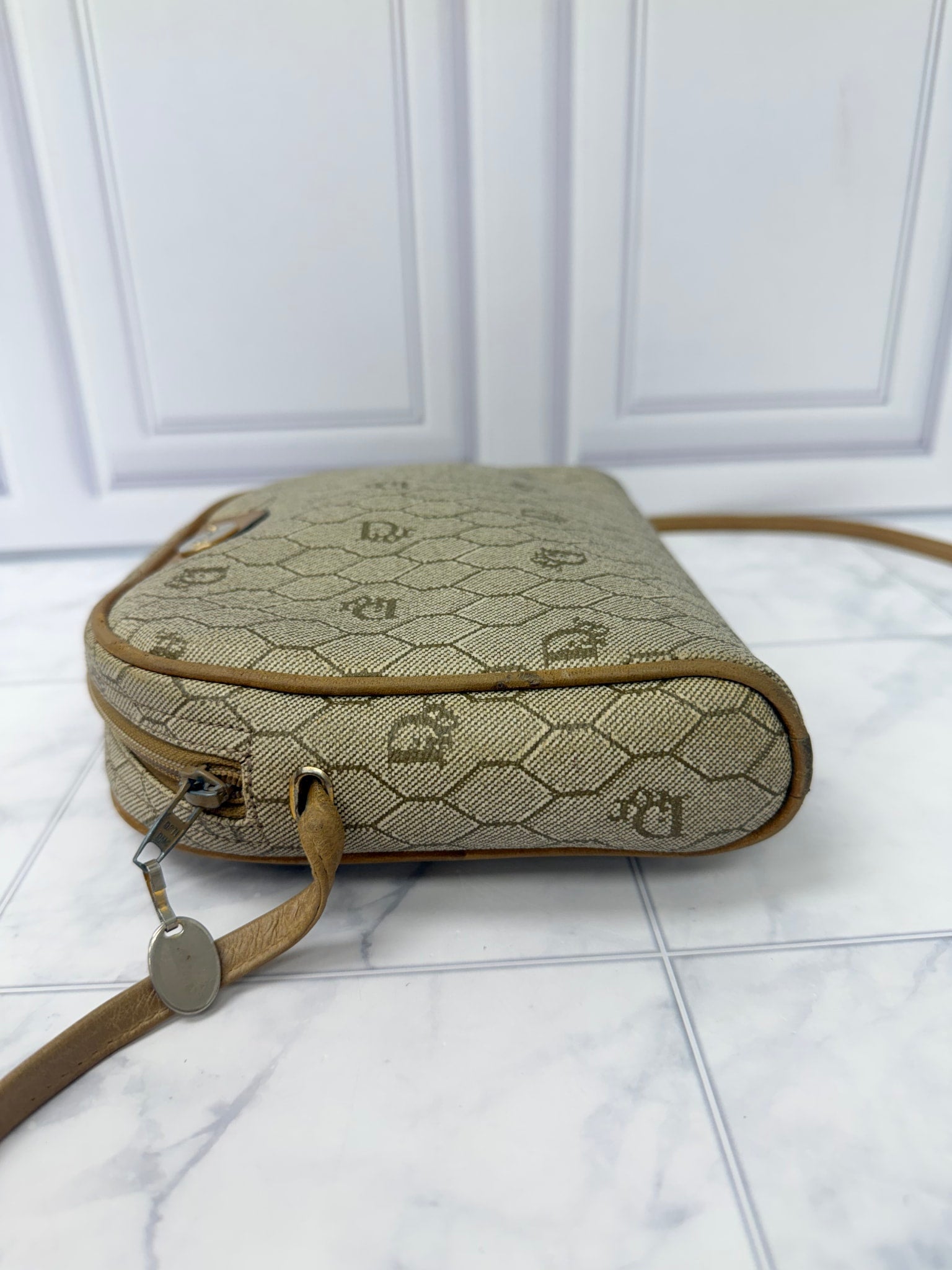 Christian Dior Beige Canvas Honeycomb Shoulder Bag