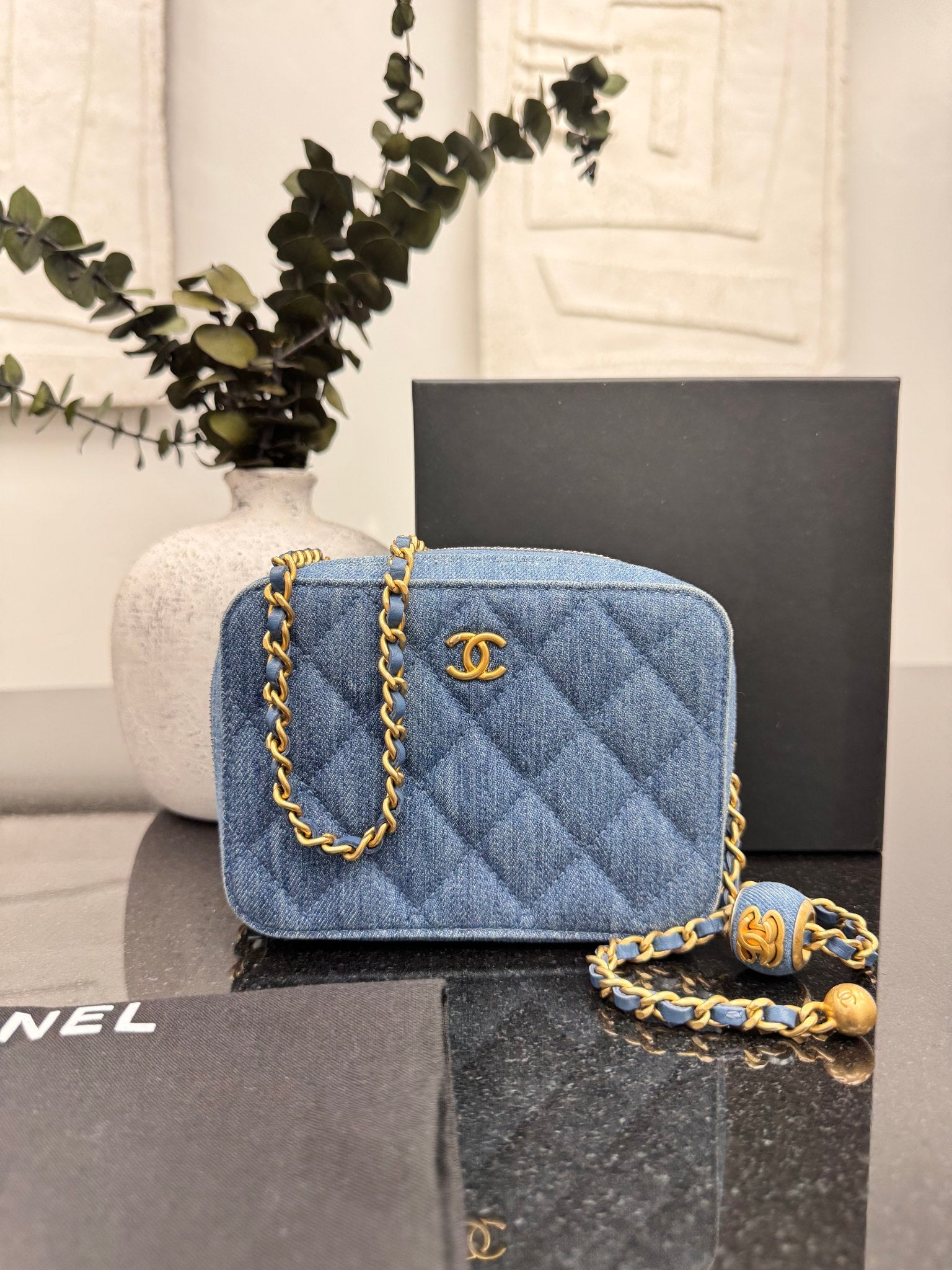 Chanel Quilted Denim Pearl Crush Mini Camera Bag