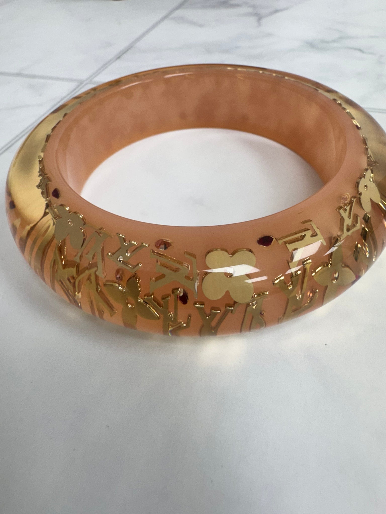 LIKE NEW - Louis Vuitton Light Pink Resin Inclusion Bangle Bracelet GM