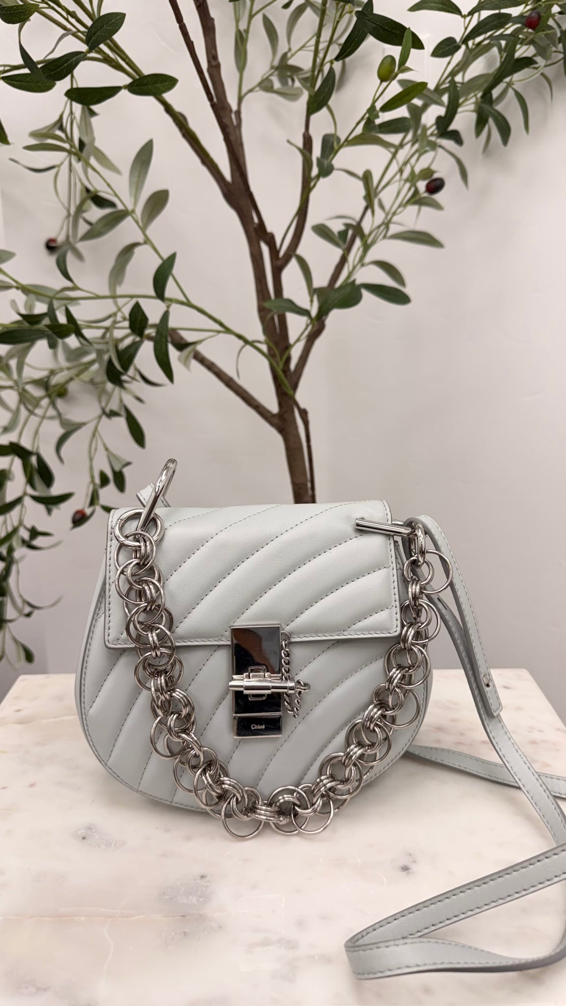 Chloe Light Blue Leather Mini Drew Bijou Shoulder Bag