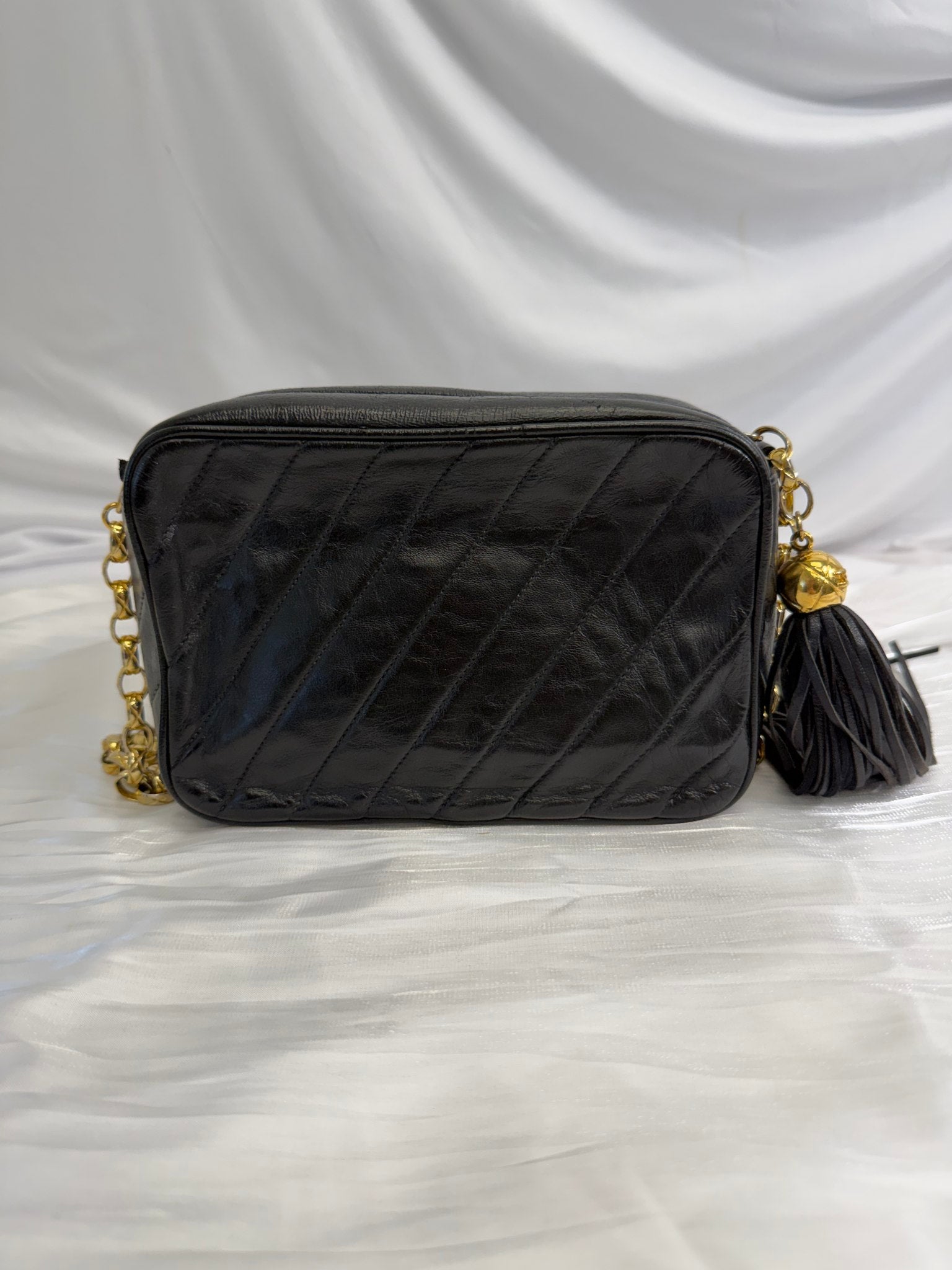 Chanel Black Lambskin Tassel Turnlock Camera Bag