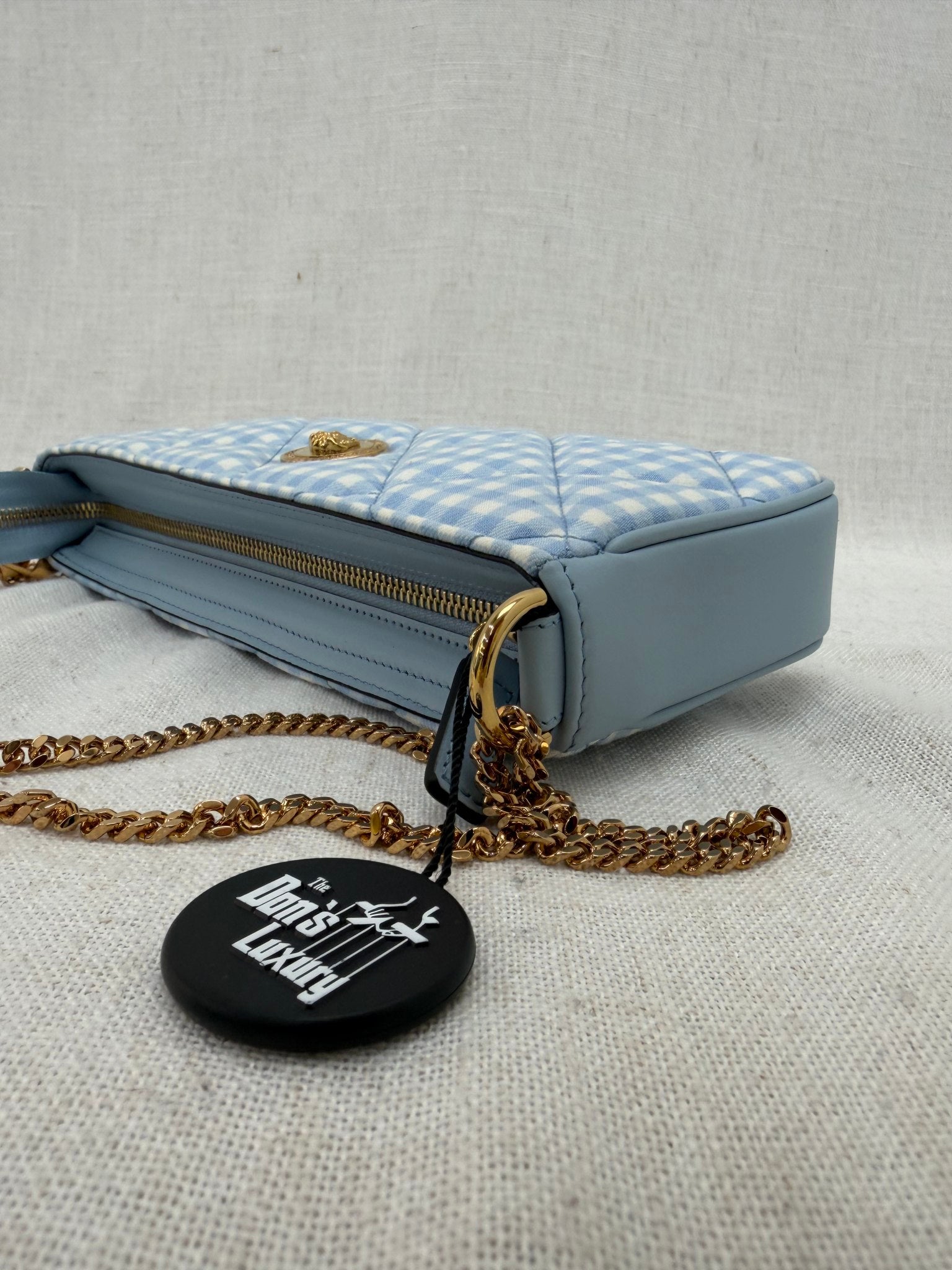 BRAND NEW- Versace Blue Gingham Canvas Pochette Crossbody
