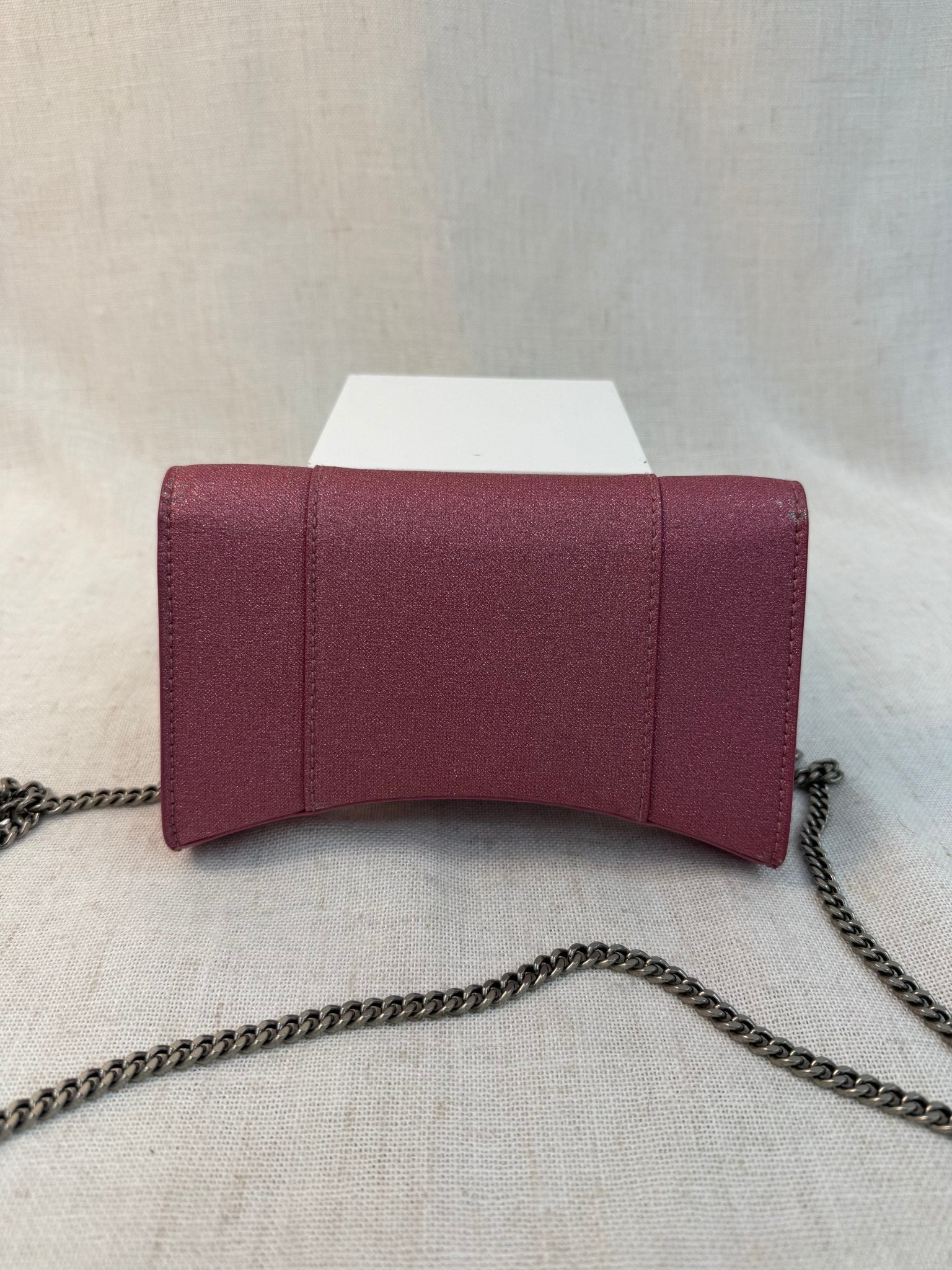 Balenciaga Pink Metallic XS Hourglass Crossbody Bag