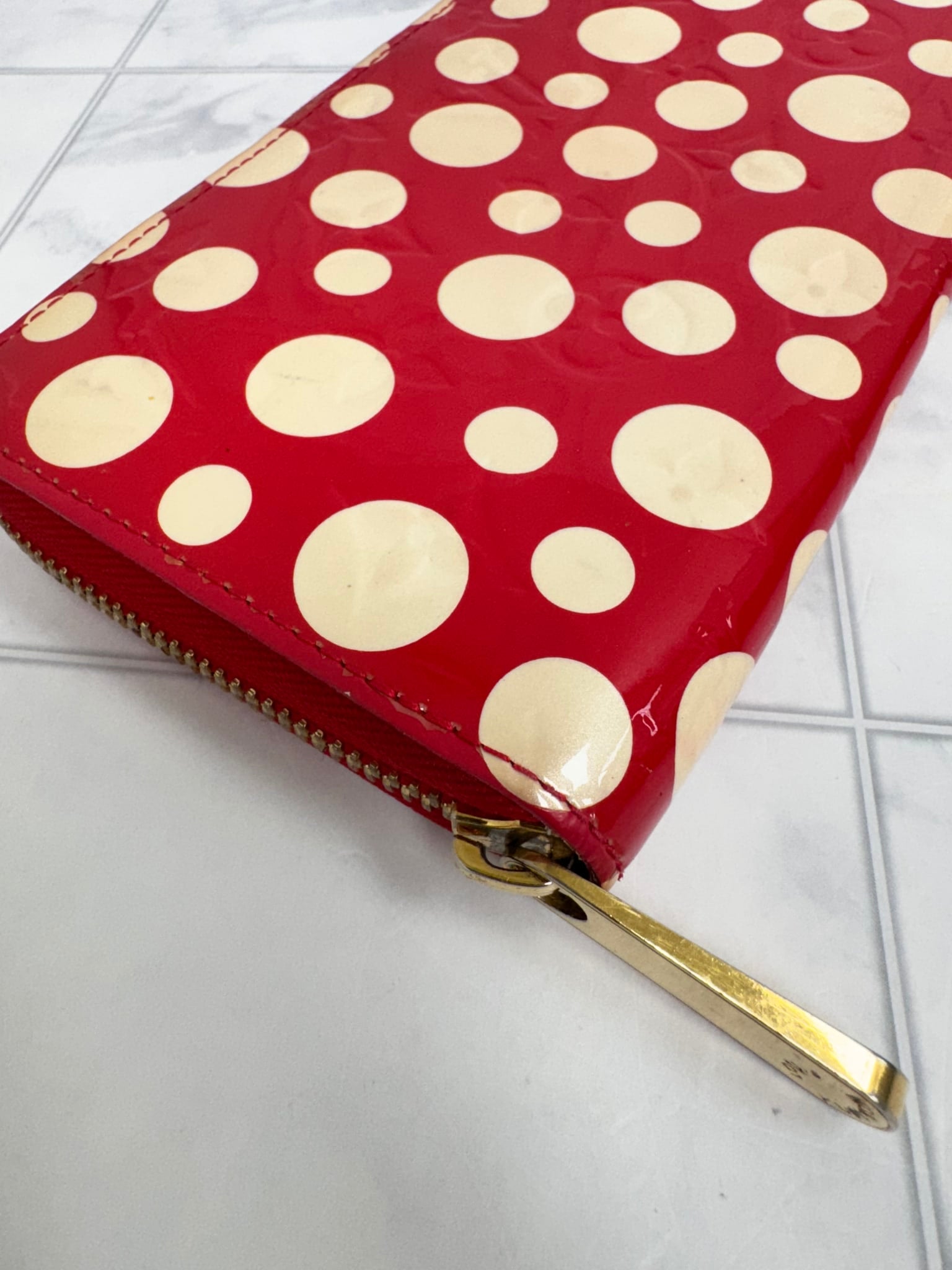 Louis Vuitton Red Vernis Kusama Infinity Dots Zippy Wallet