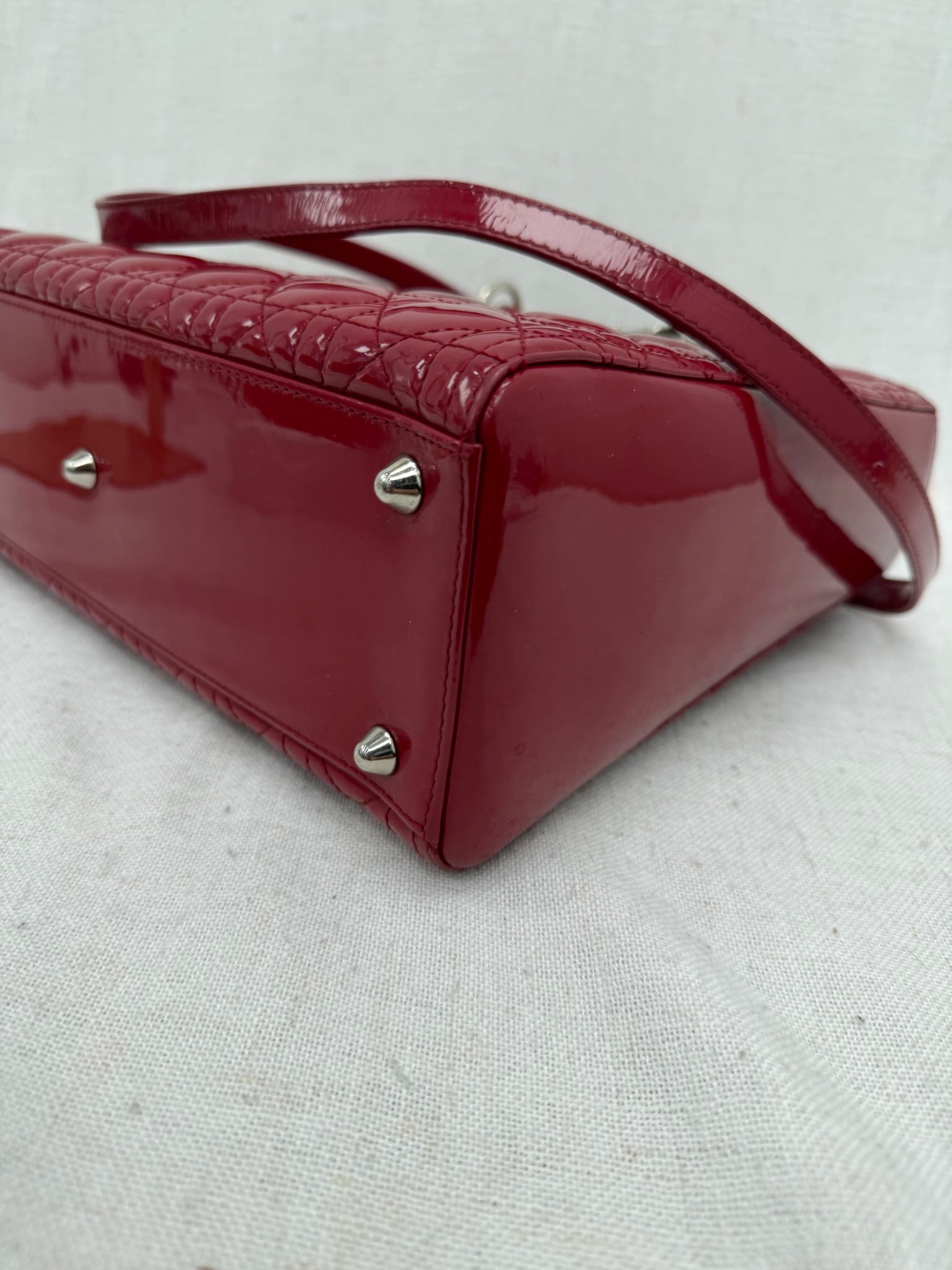 Christian Dior Dark Red Cannage Patent Leather Large Lady Dior Handbag