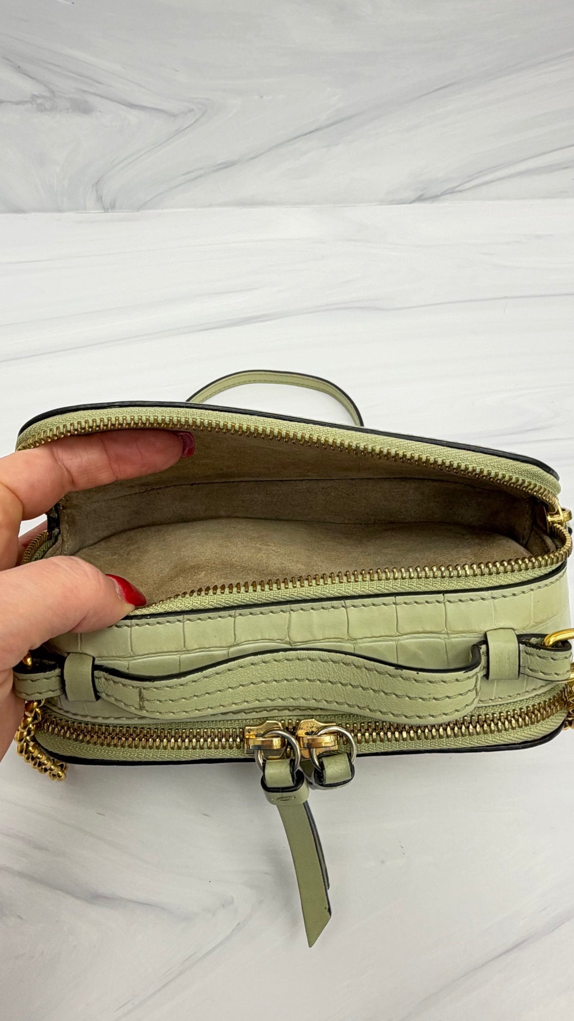Chloe Green Croc Embossed Leather Vanity Handbag