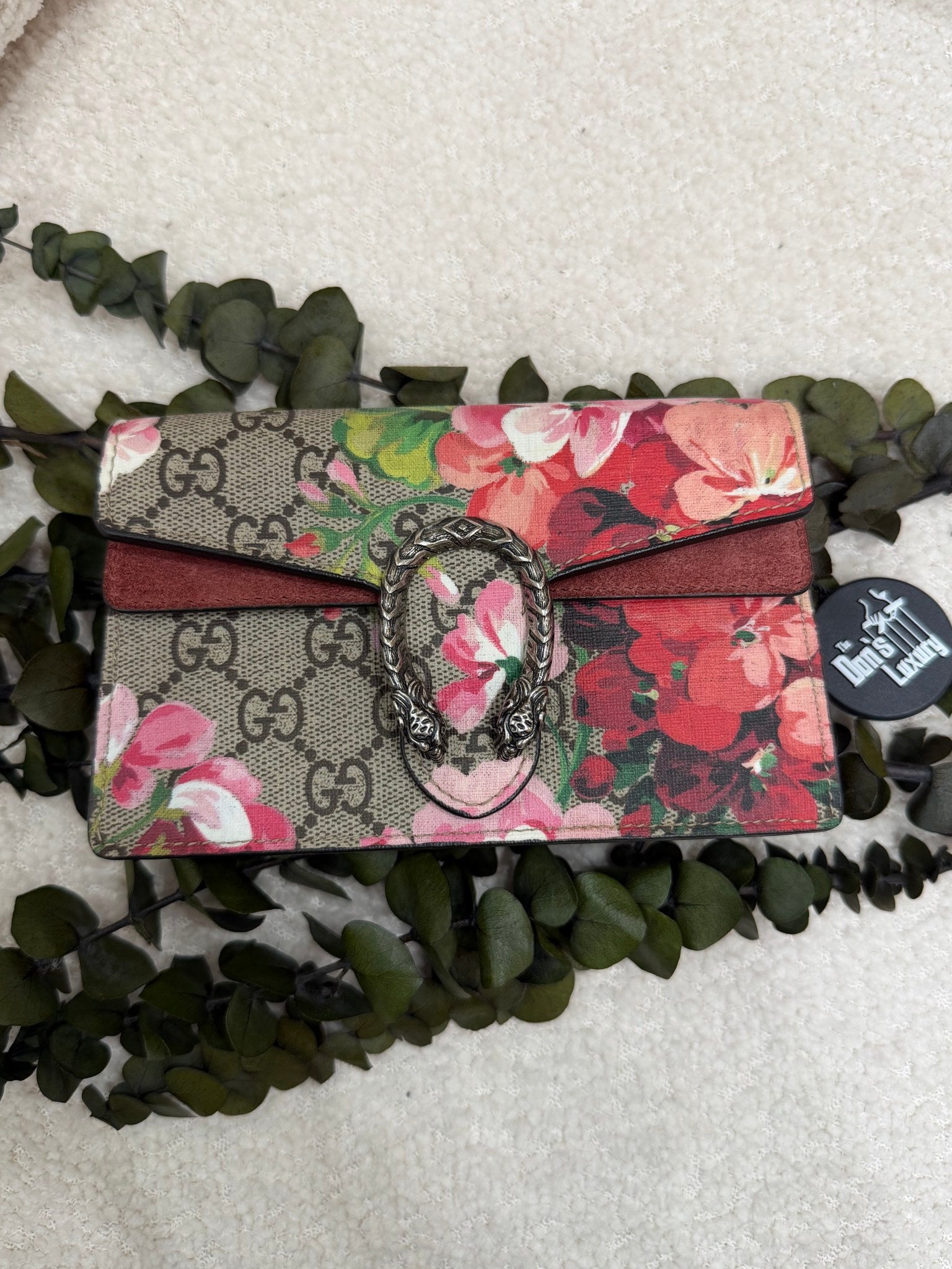Gucci GG Supreme Pink Blooms Super Mini Dionysus Bag