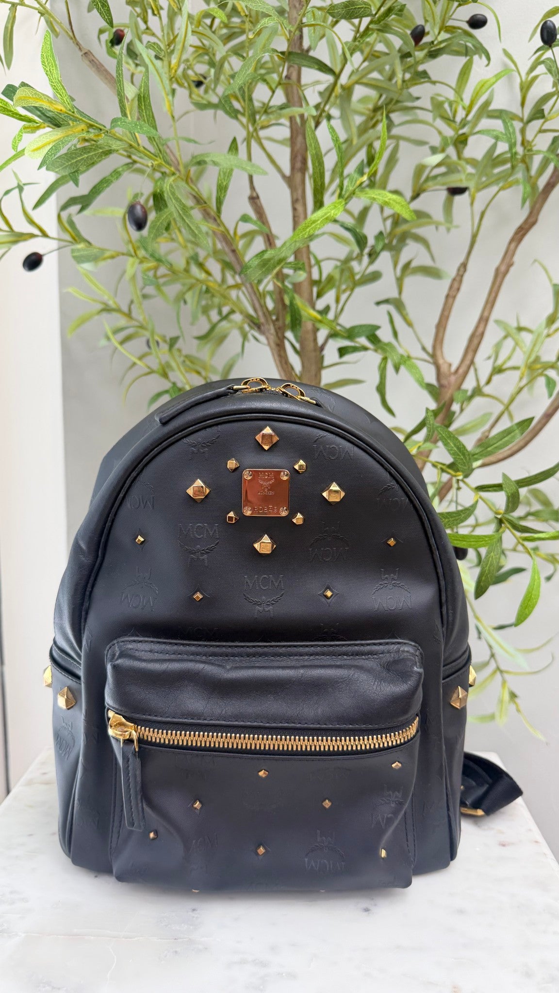 MCM Black Coated Canvas Small Backpack