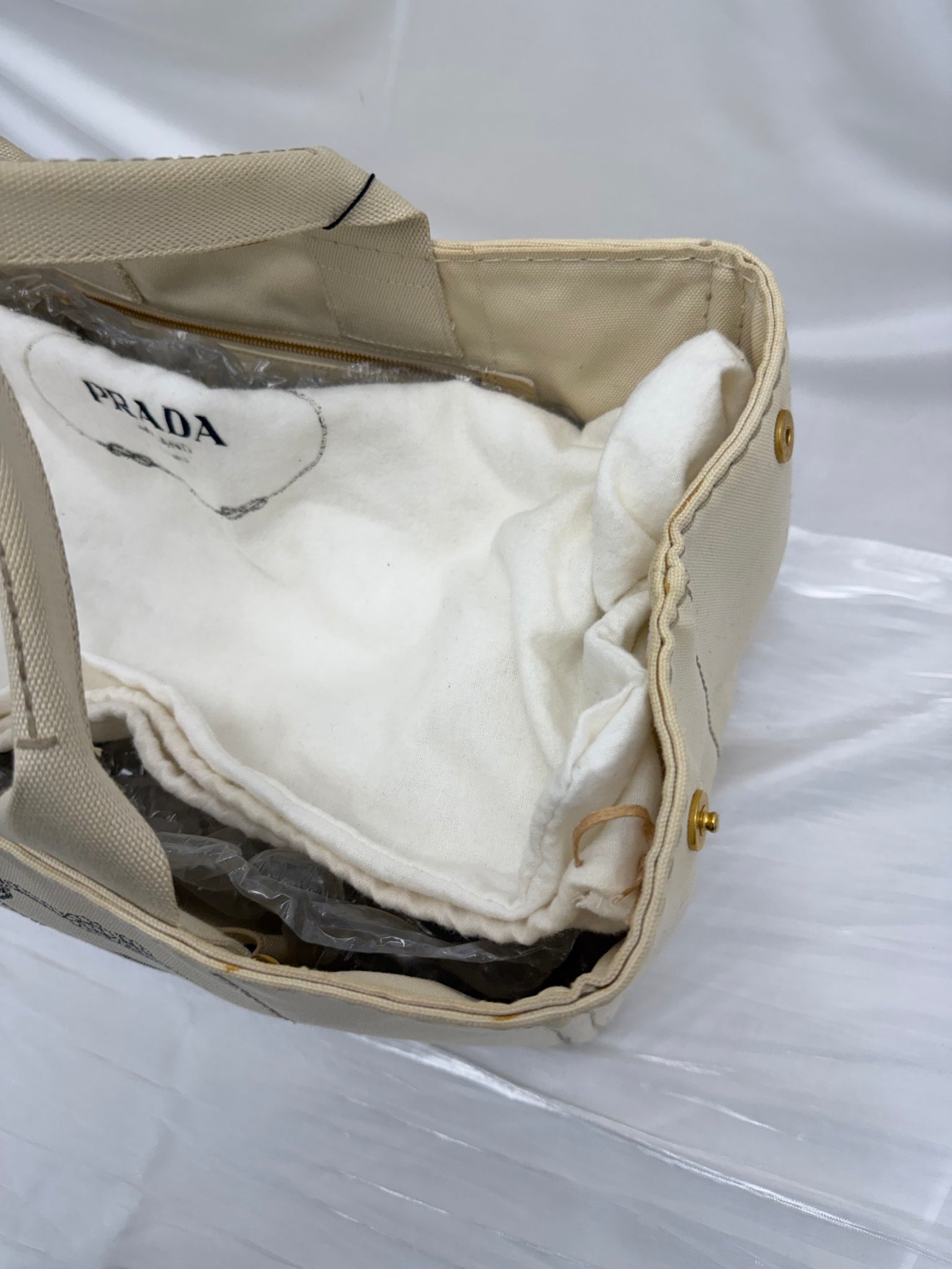 Prada Cream Canvas Large Canapa Handbag