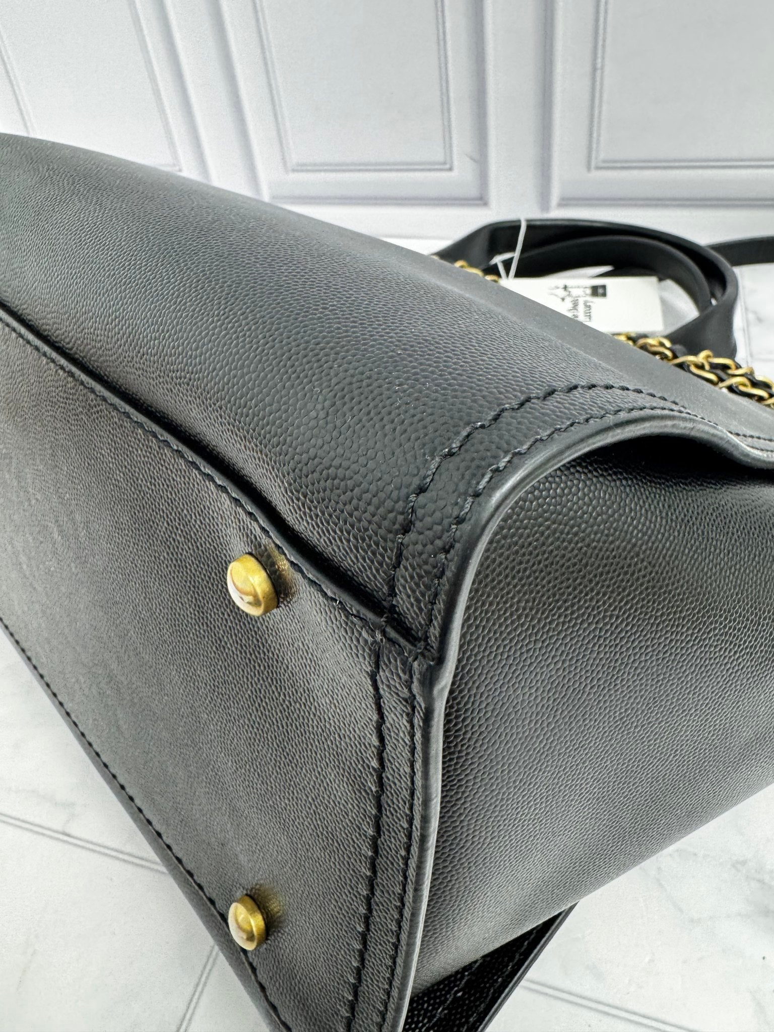 Chanel Black Caviar Leather Deauville Studded Small Tote Bag
