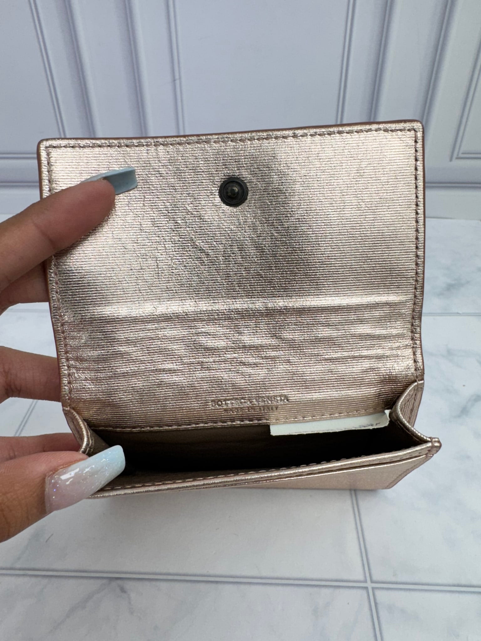 Bottega Veneta Metallic Pink Intrecciato Leather Card Case