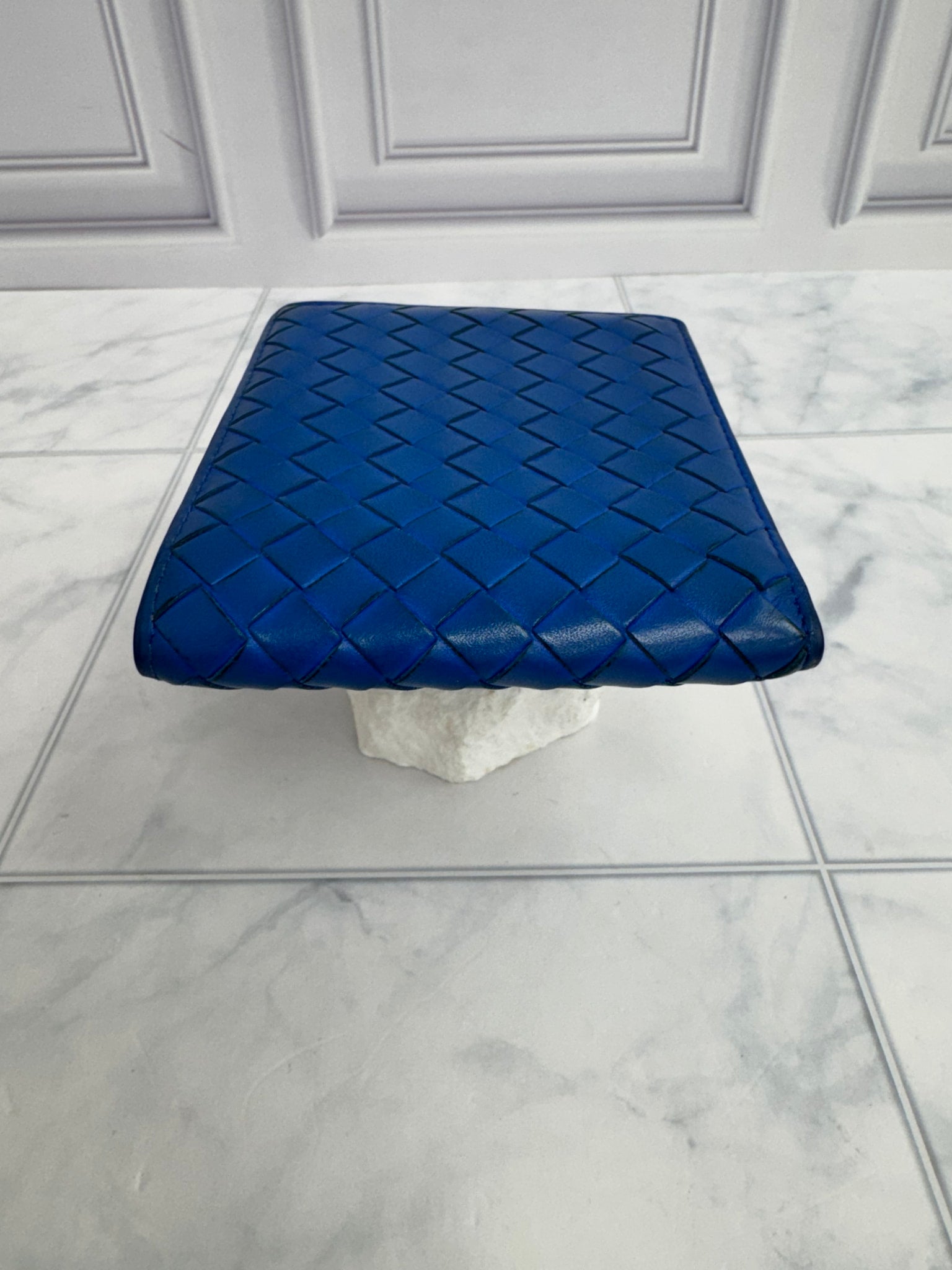 Bottega Veneta Blue Intrecciato Leather Bifold Wallet