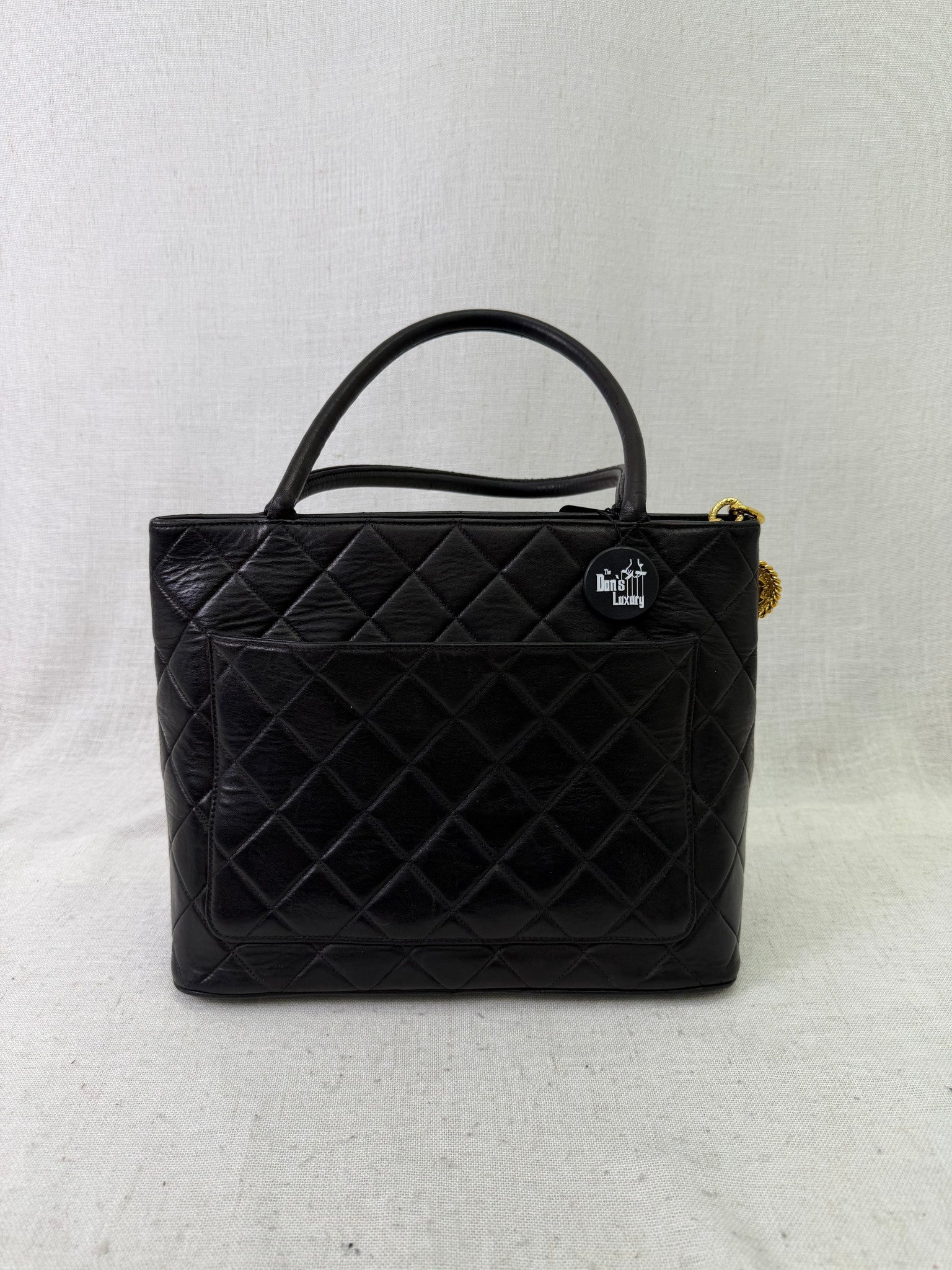 Chanel Vintage Black Quilted Calfskin Medallion Shoulder Bag