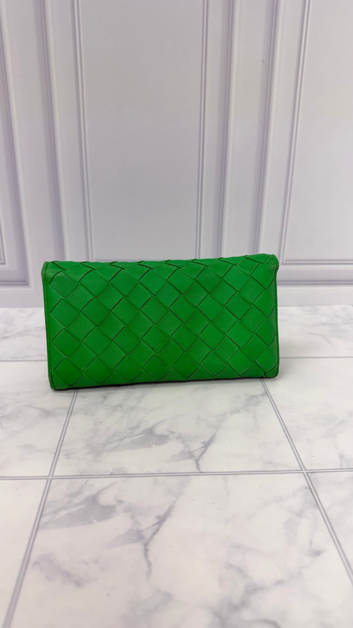 Bottega Veneta Green Intrecciato Leather Long Wallet