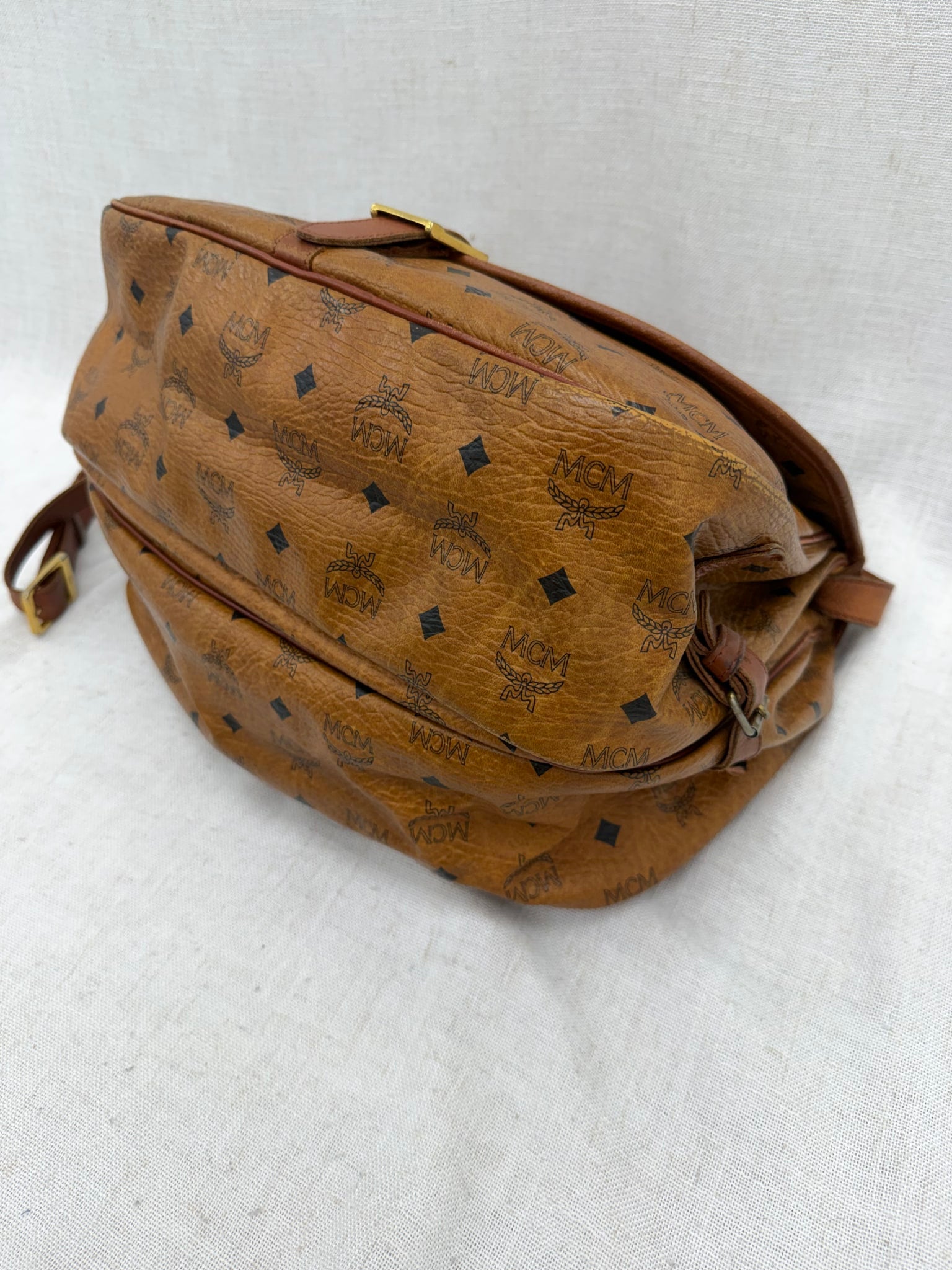 MCM Cognac Visetos Leather Messenger Bag
