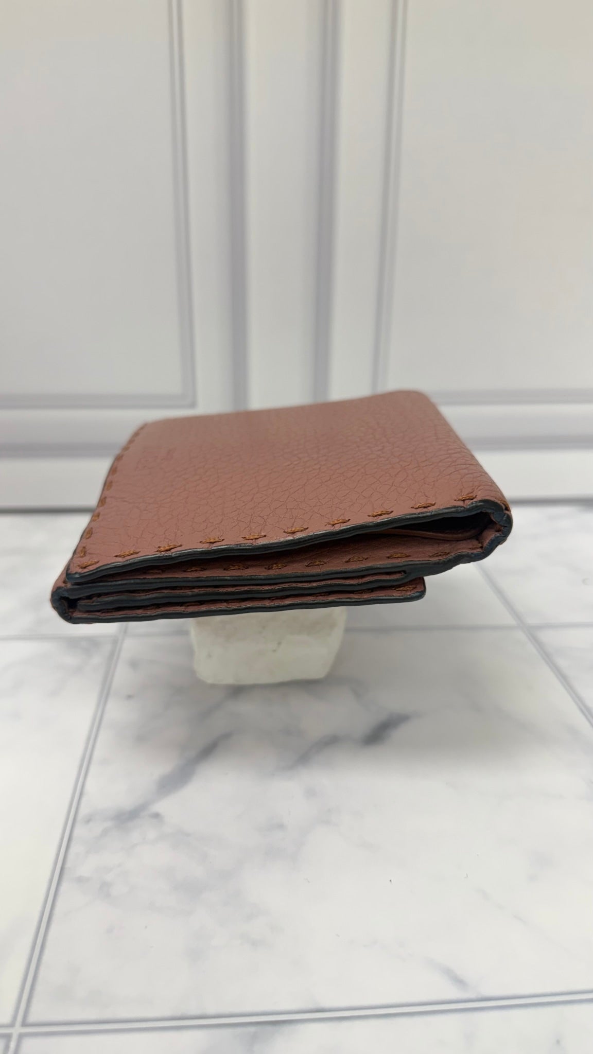 Fendi Pink Grained Leather Selleria Peekaboo Compact Wallet
