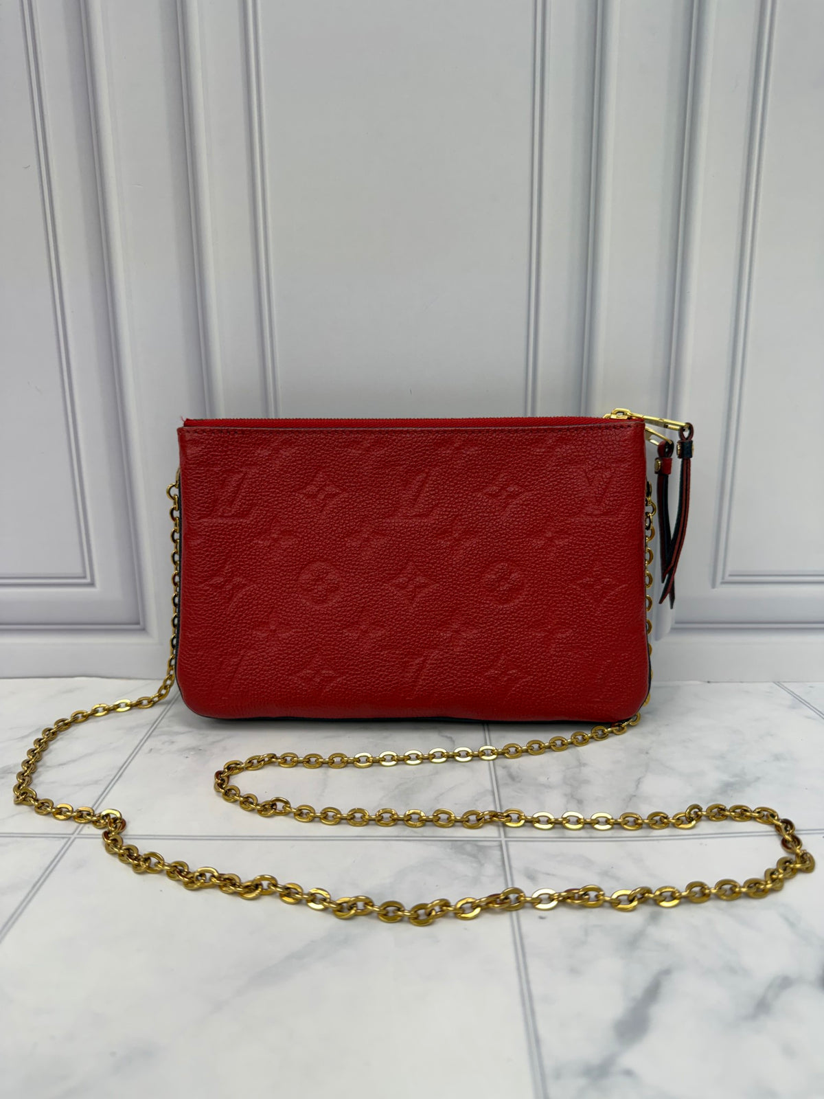 Louis Vuitton Navy & Red Empreinte Leather Double Zip Pochette