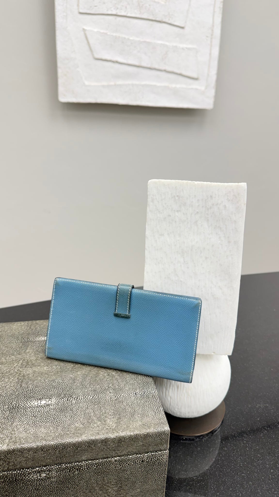 Hermes Bleu Jean Epson Leather Bearn Wallet