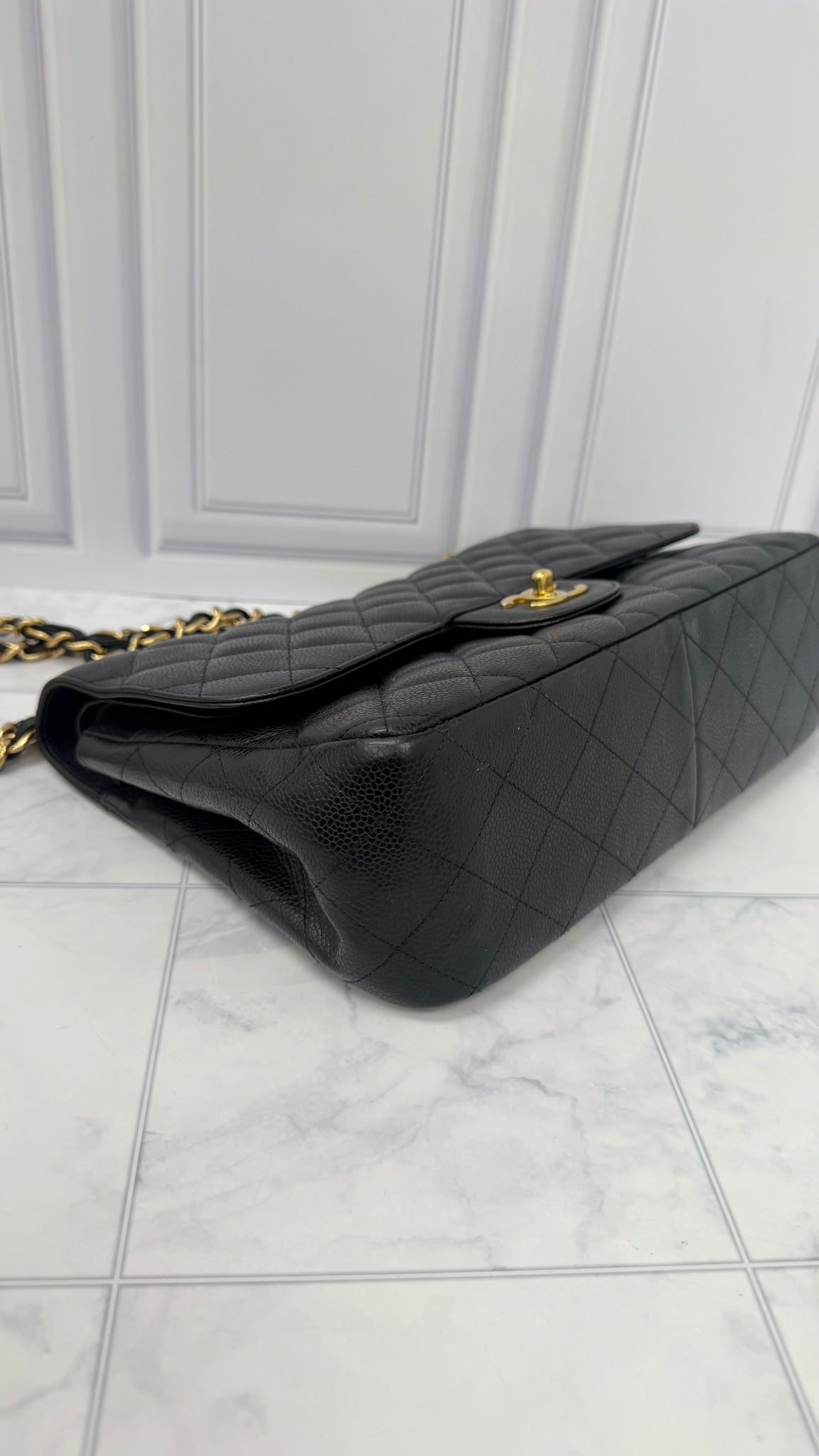 Chanel Black Caviar Leather Jumbo Classic Flap Bag