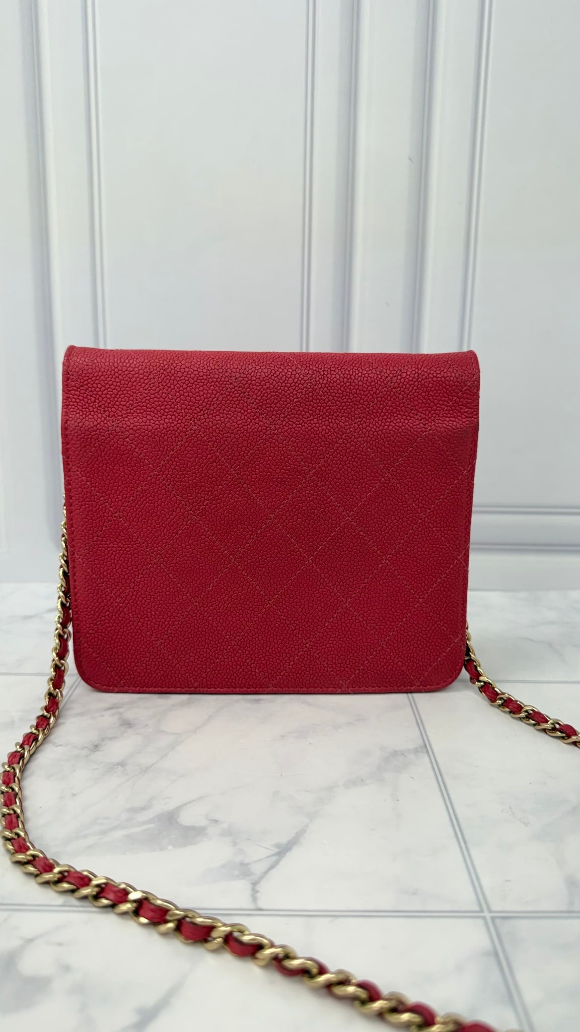 Chanel Pink Caviar Leather Wallet on A Chain