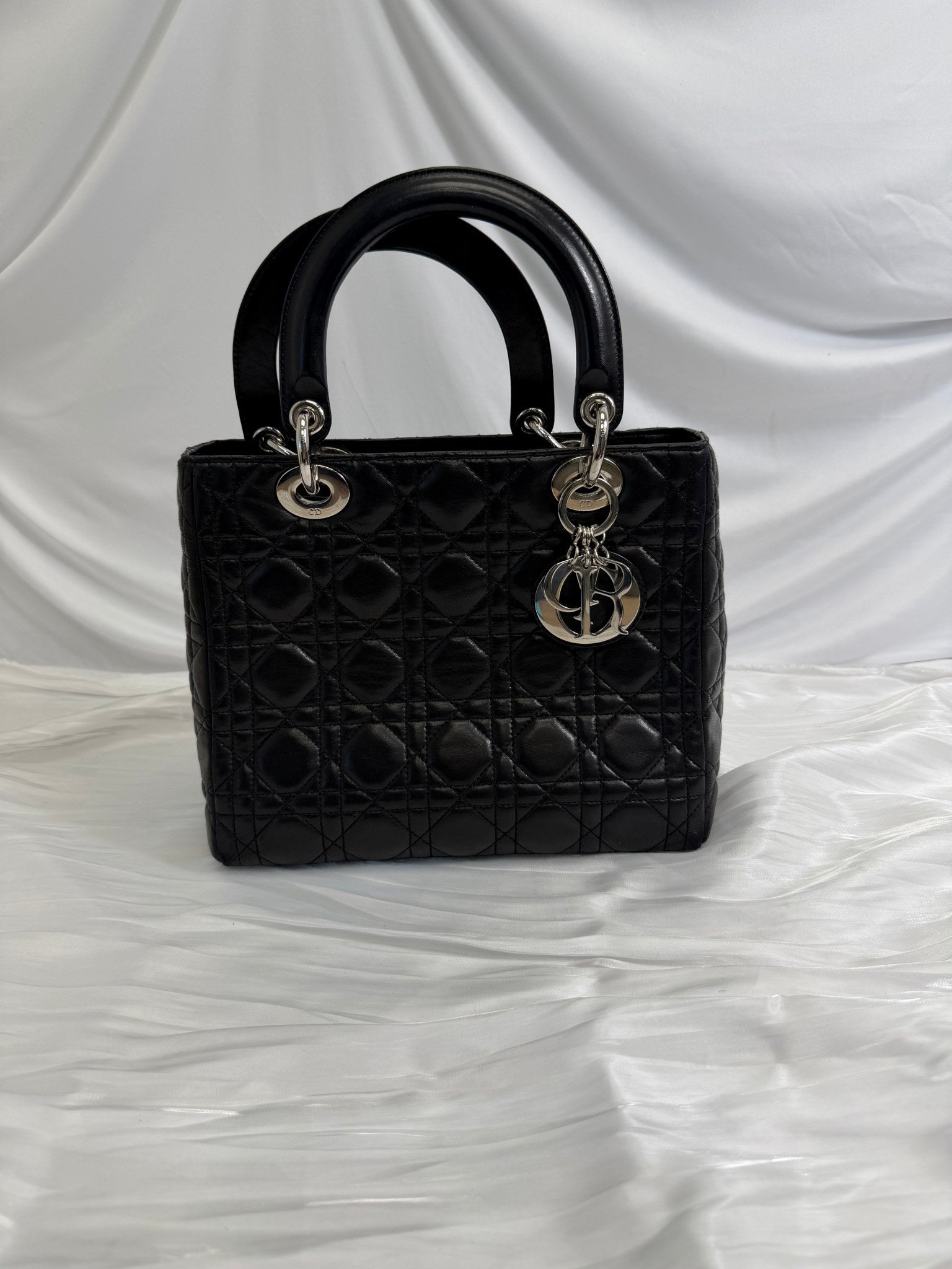 Christian Dior Black Cannage Leather Medium Lady Dior