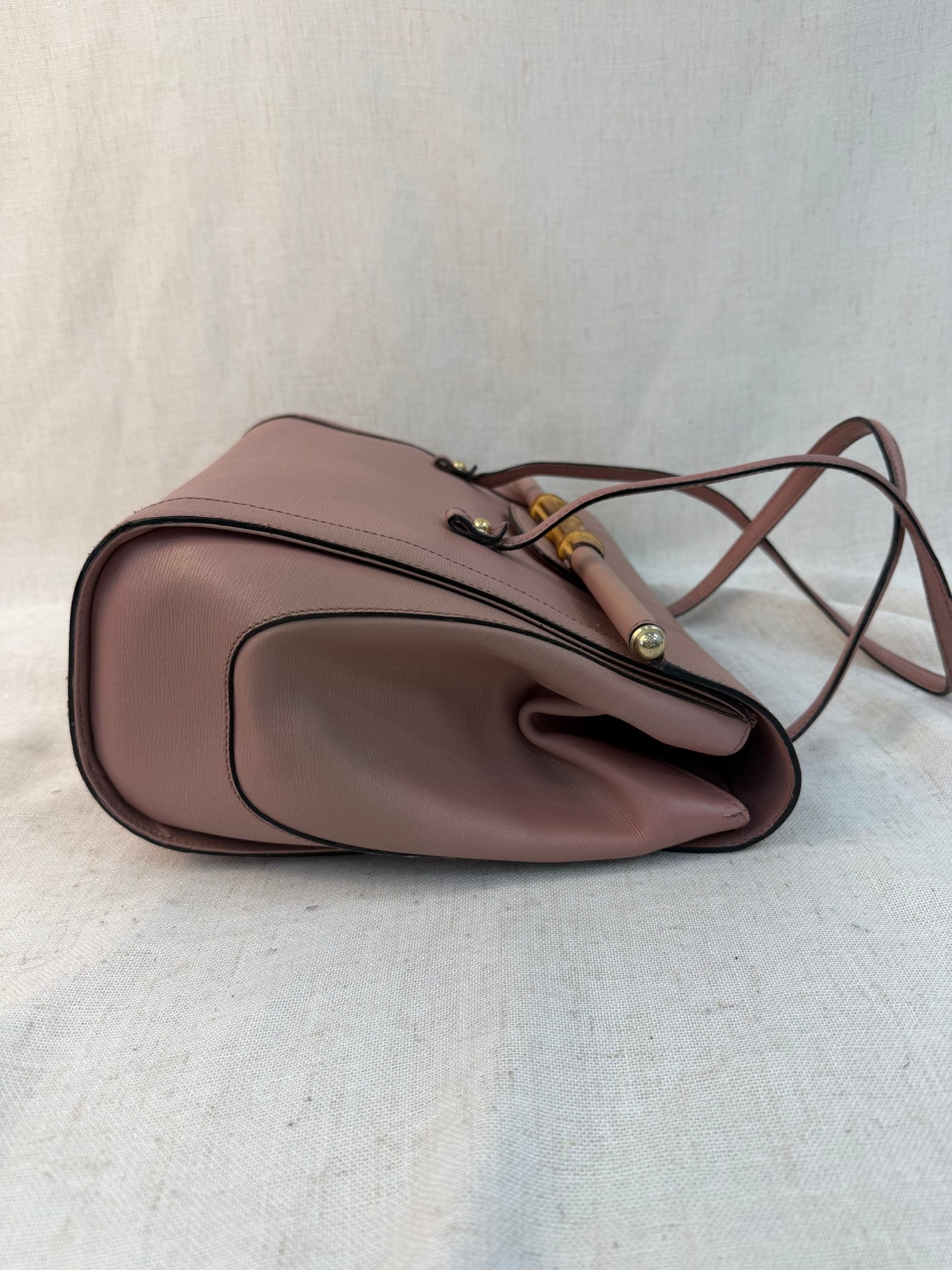 Gucci Dusty Rose Leather Bamboo Top Handle Bag