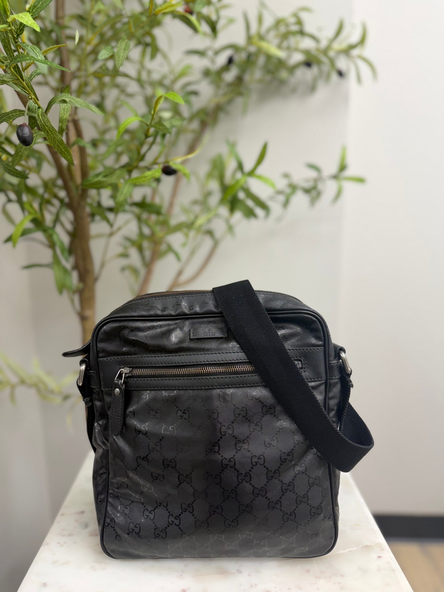 Gucci Black Coated Canvas GG Imprime Medium Shoulder Bag