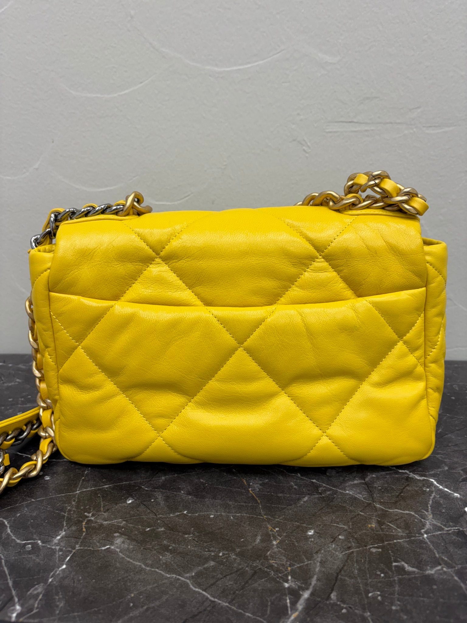 Chanel Yellow Quilted Lambskin Small Chanel 19 Flap Bag