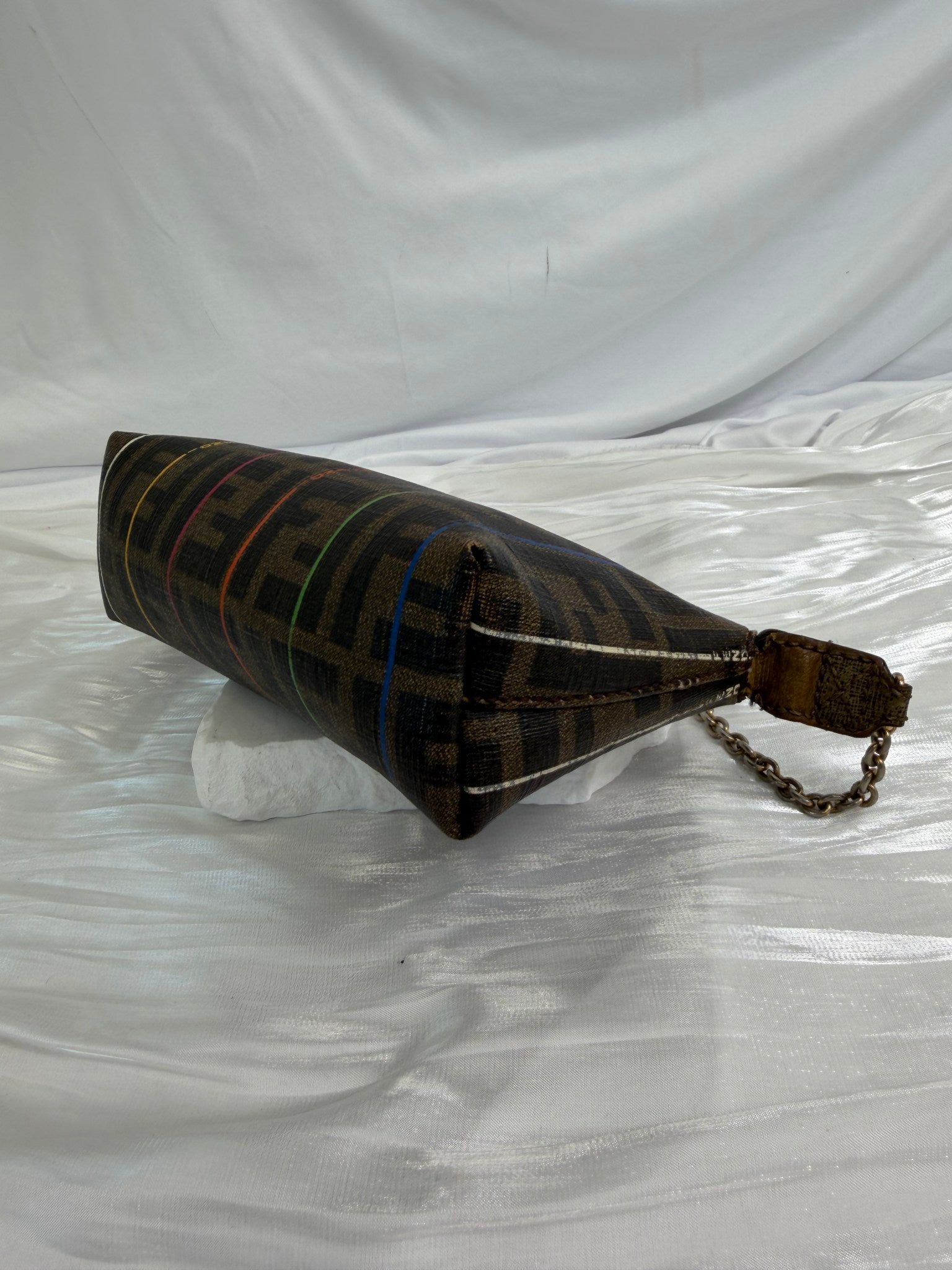 Fendi Zucca Spalmati Striped Coated Canvas Chain Pochette