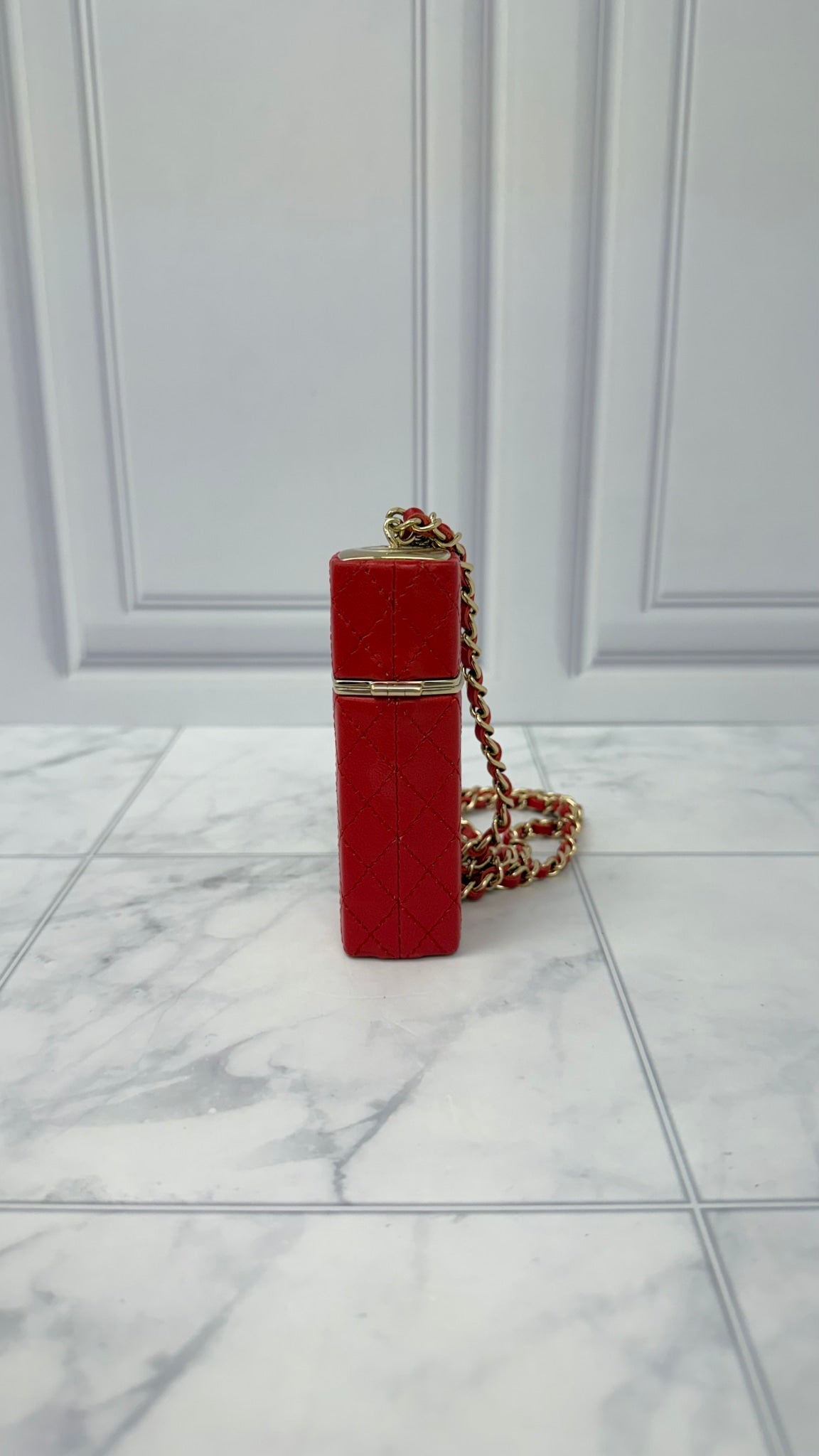Chanel Red Lambskin Leather Lipstick Case Holder Crossbody